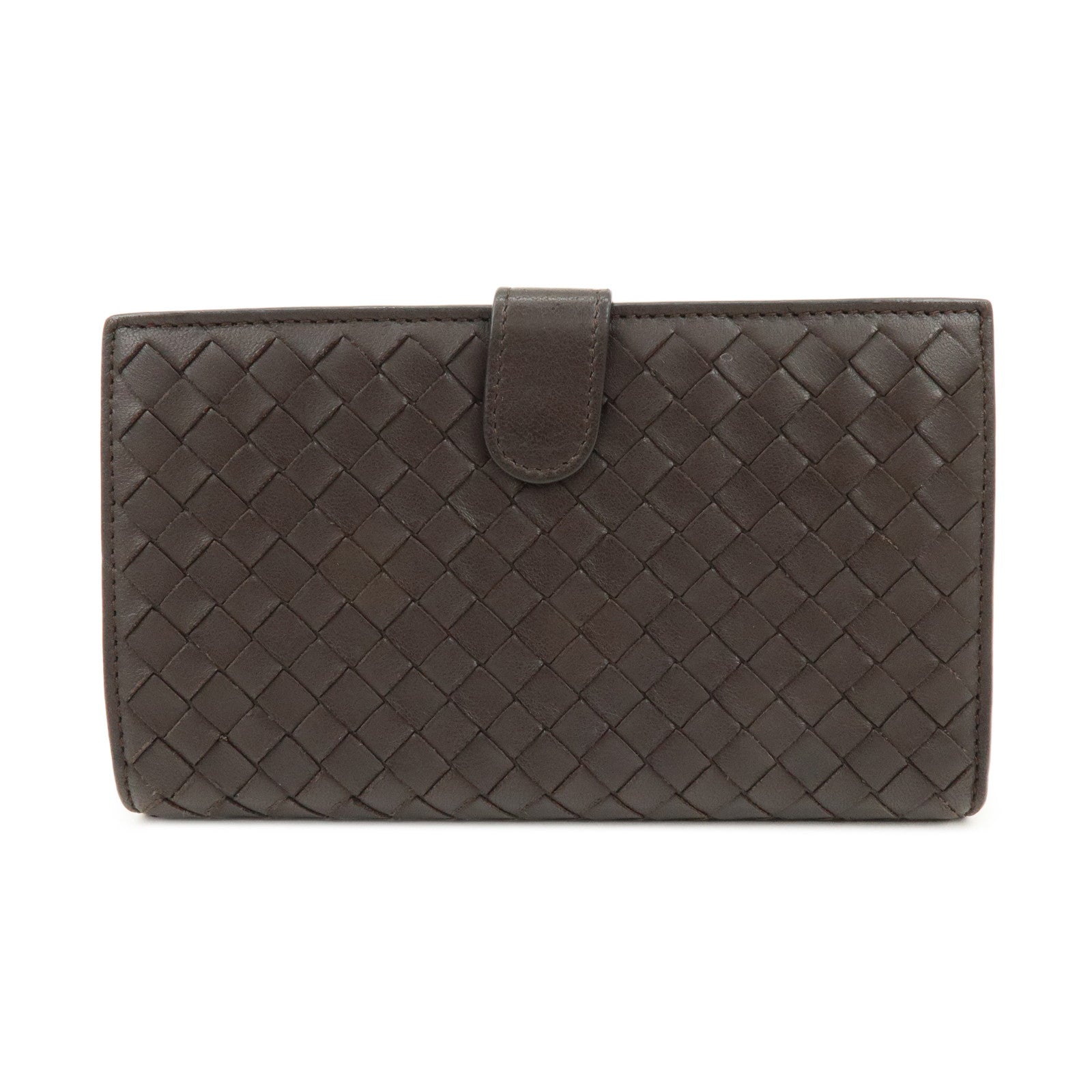 BOTTEGA VENETA Intrecciato Leather Bi-fold Long Wallet Dark Brown