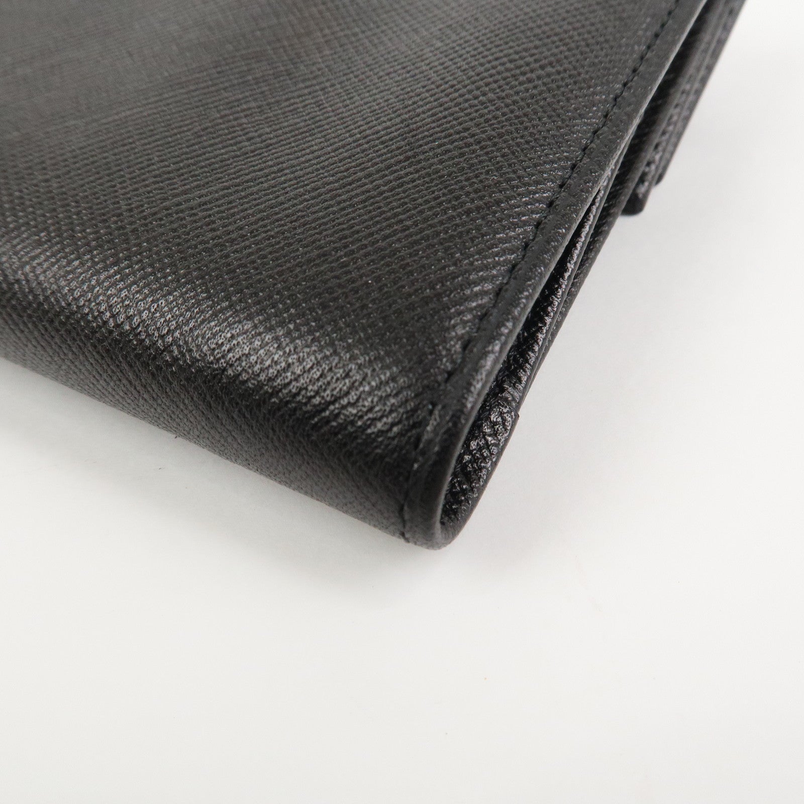 PRADA Triangle Logo Saffiano Leather Compact Wallet Black M53X