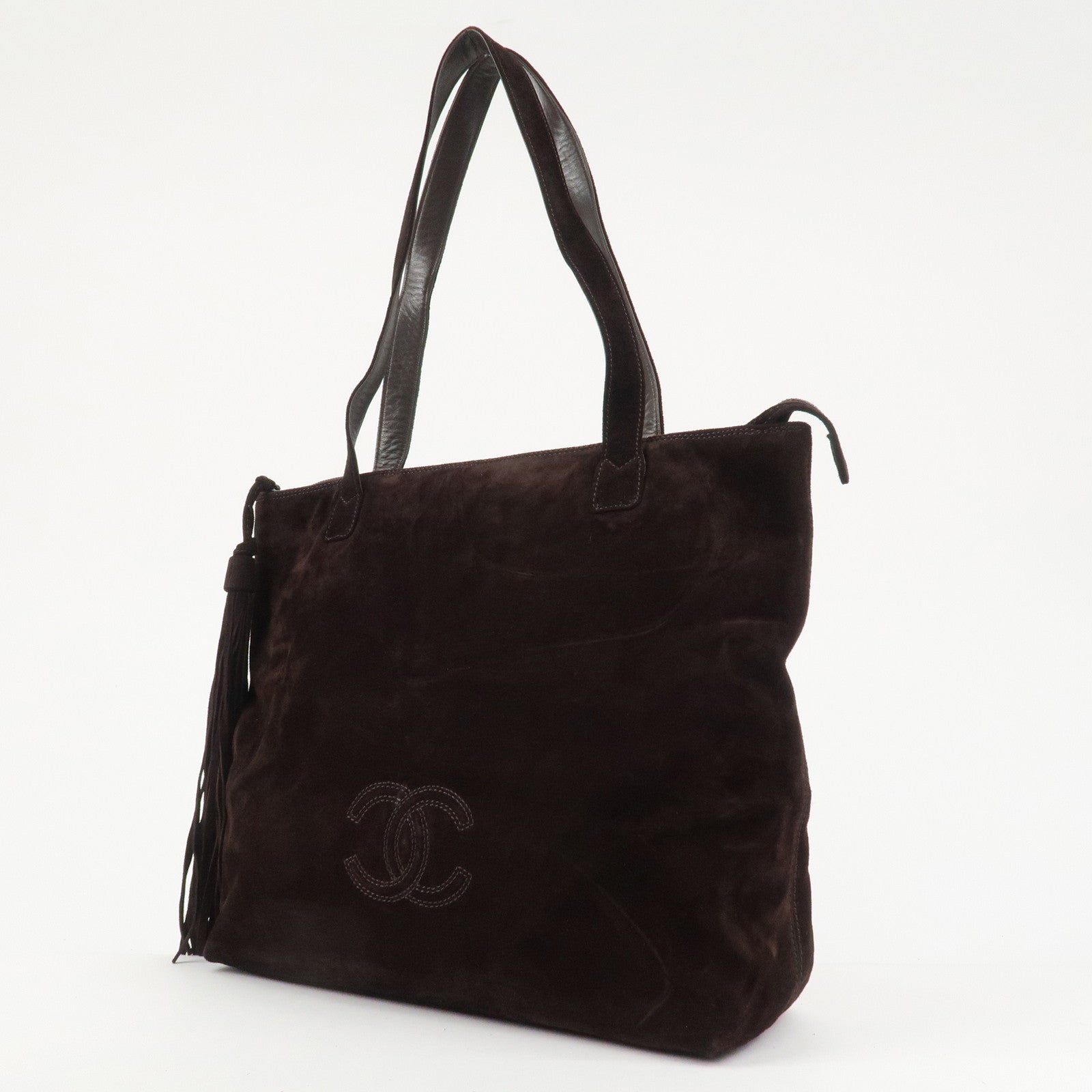 CHANEL COCO Mark Suede Tote Bag Shoulder Bag Brown