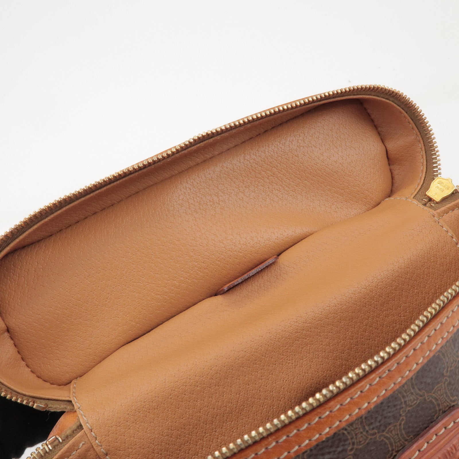 CELINE Macadam PVC Leather Hand Bag Vanity Bag Brown