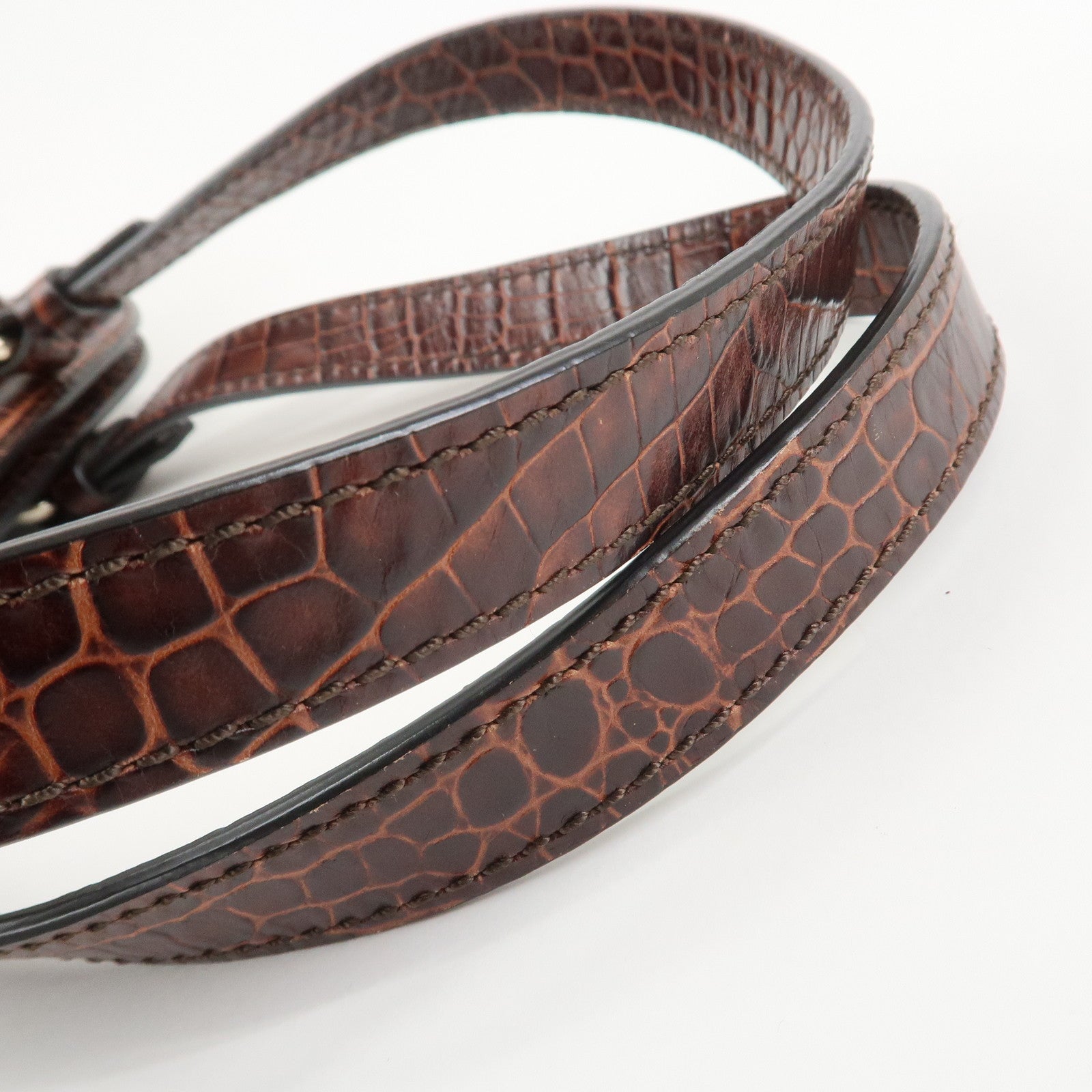 CELINE Macadam Canvas Embossed Leather Shoulder Bag Hand Bag Brown