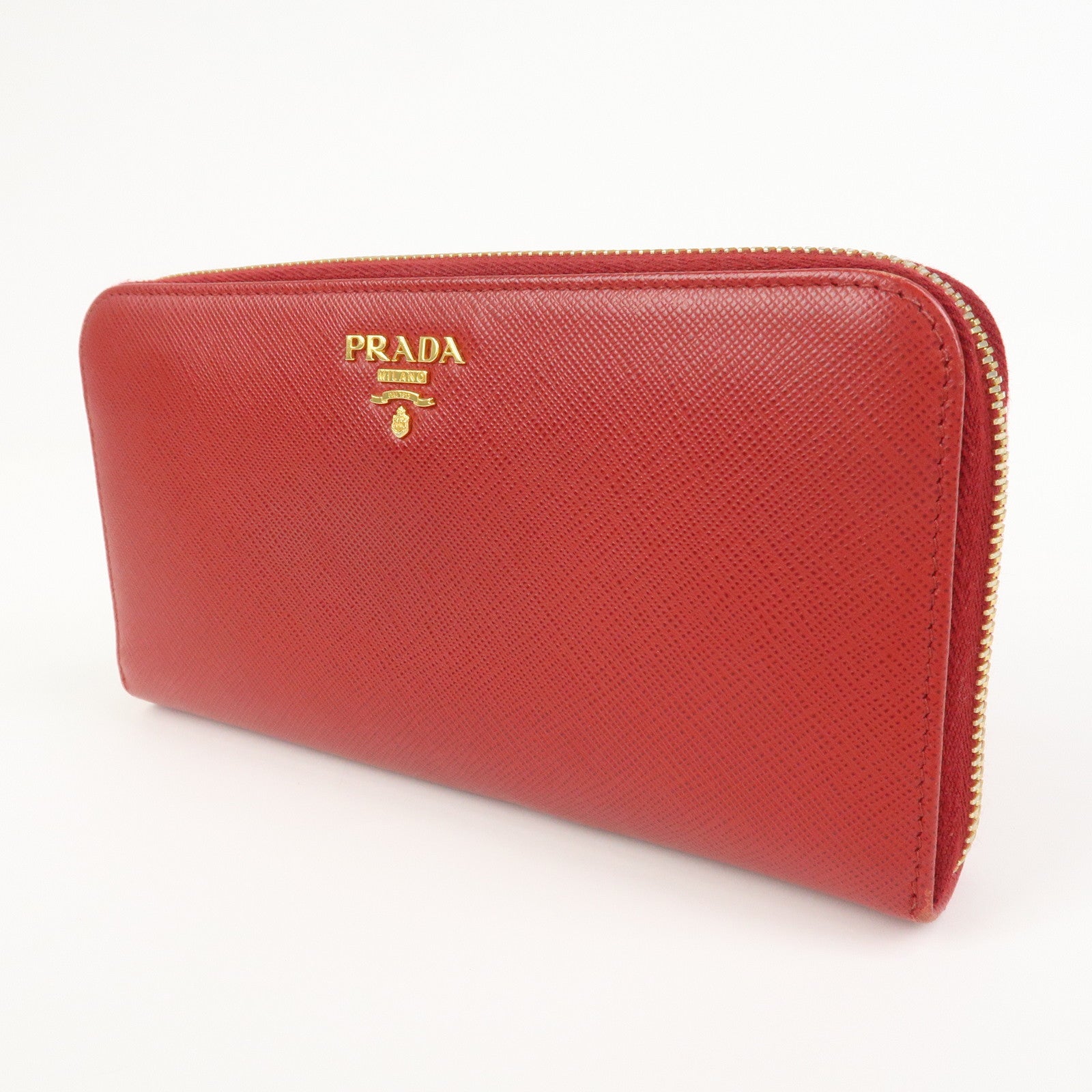 PRADA Logo Saffiano Leather Round Zippy Long Wallet Red 1ML506