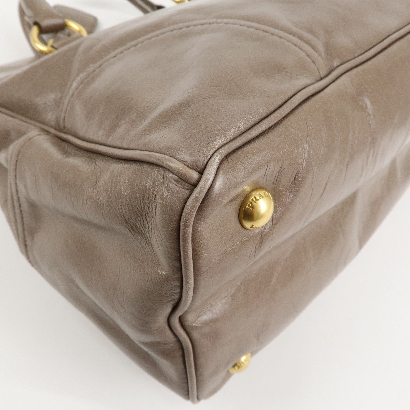 PRADA Logo Leather 2Way Bag Hand Bag Shoulder Bag Greige BN2533 Used