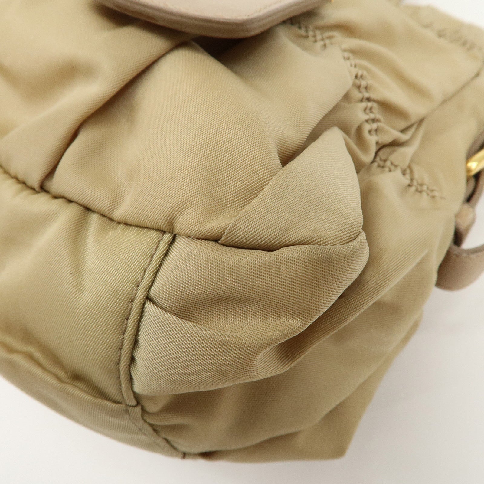 PRADA Logo Nylon Leather 2Way Shoulder Bag Hand Bag Beige BN1407