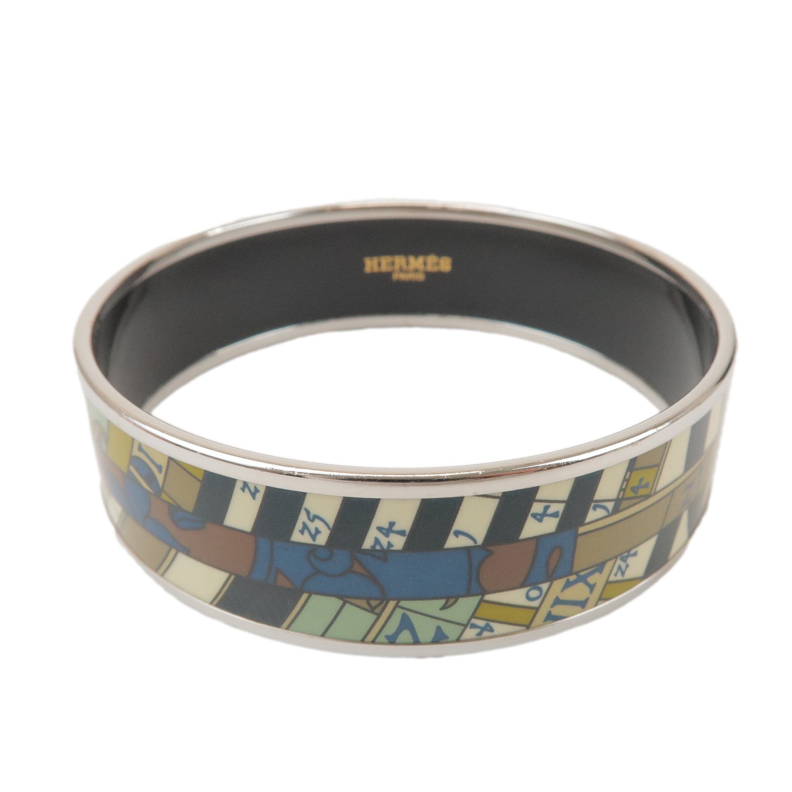 HERMES Email GM Bangle Plated Bracelet Khaki Ivory Navy