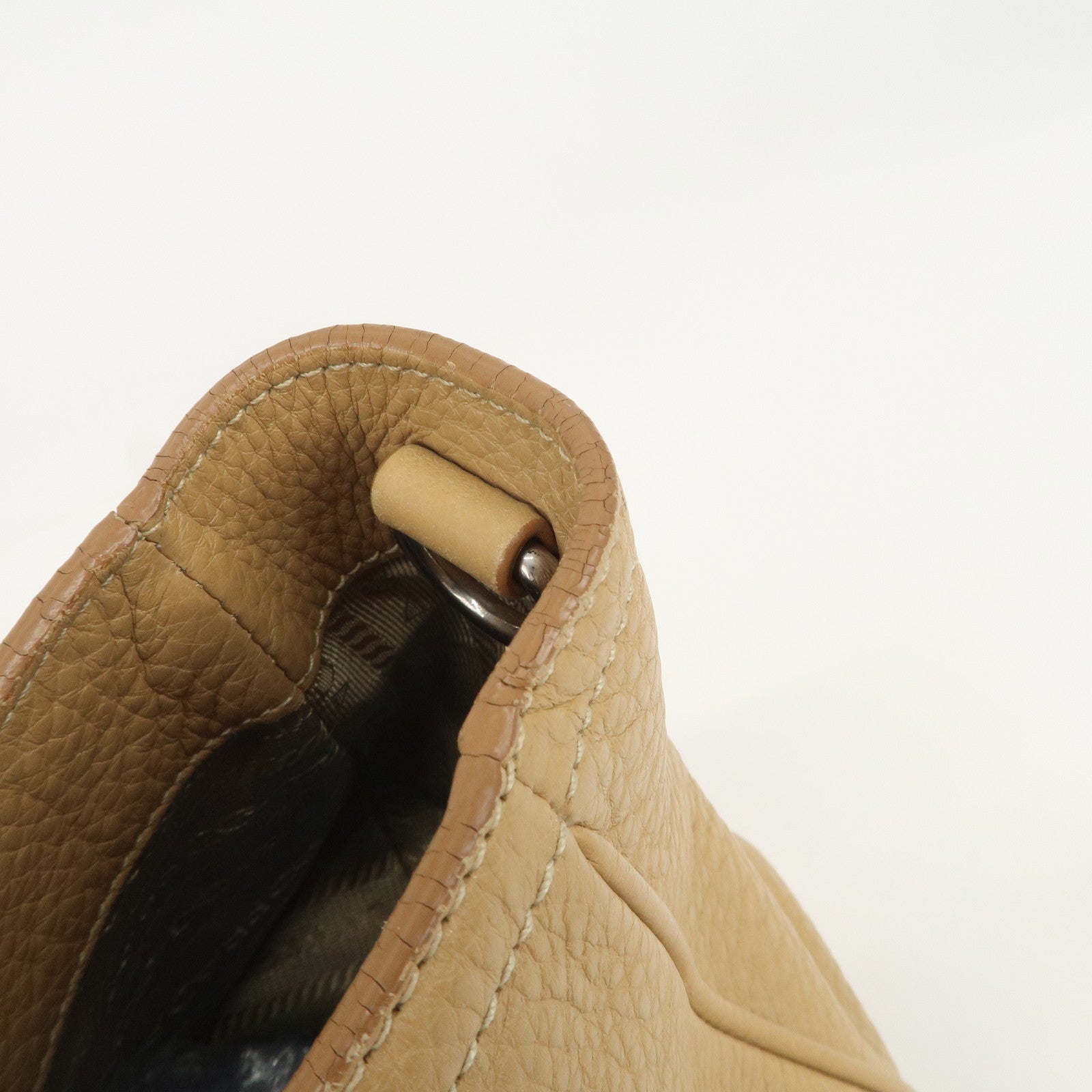 PRADA Logo Leather 2Way Bag Hand Bag Shoulder Bag Beige BN1364