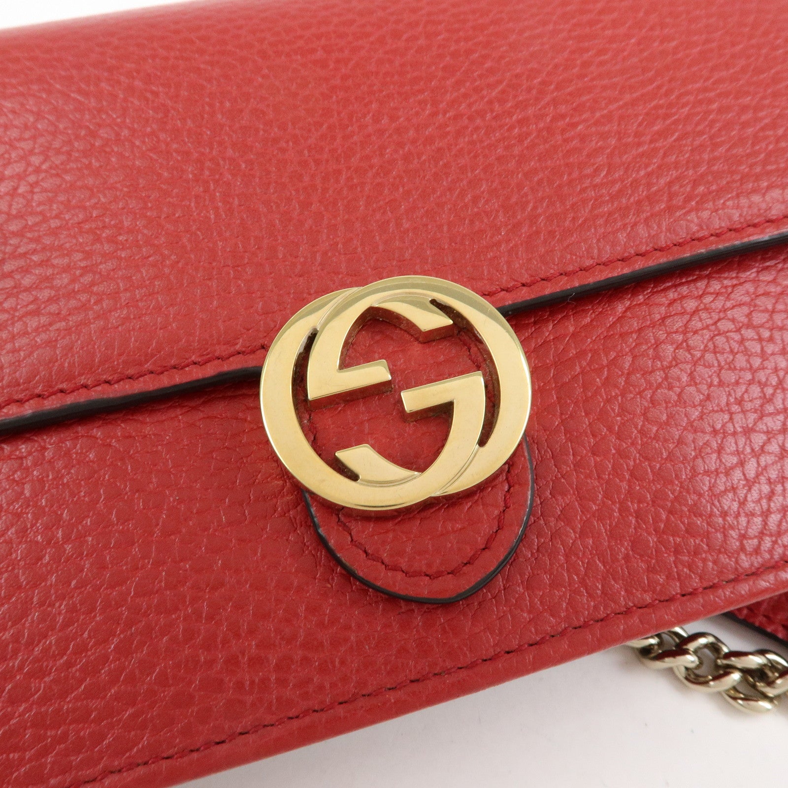 GUCCI Interlocking G Leather Chain Wallet Shoulder Bag Red 510314