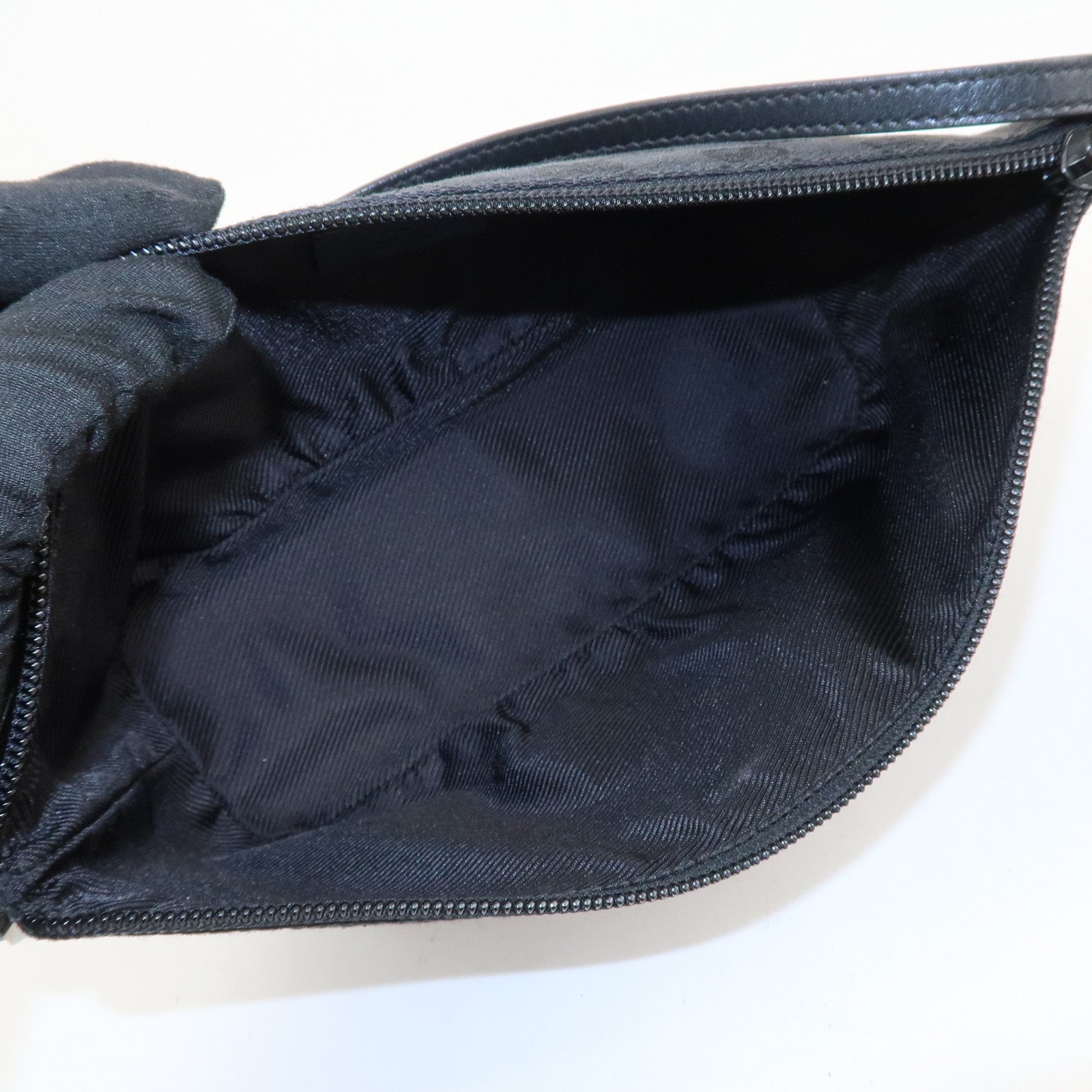 GUCCI Boat Bag GG Canvas Leather Hand Bag Pouch Black 07198