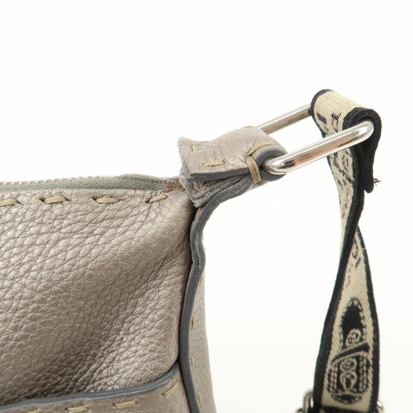 FENDI Selleria Leather Shoulder Bag Crossbody Bag Gray 8BT092