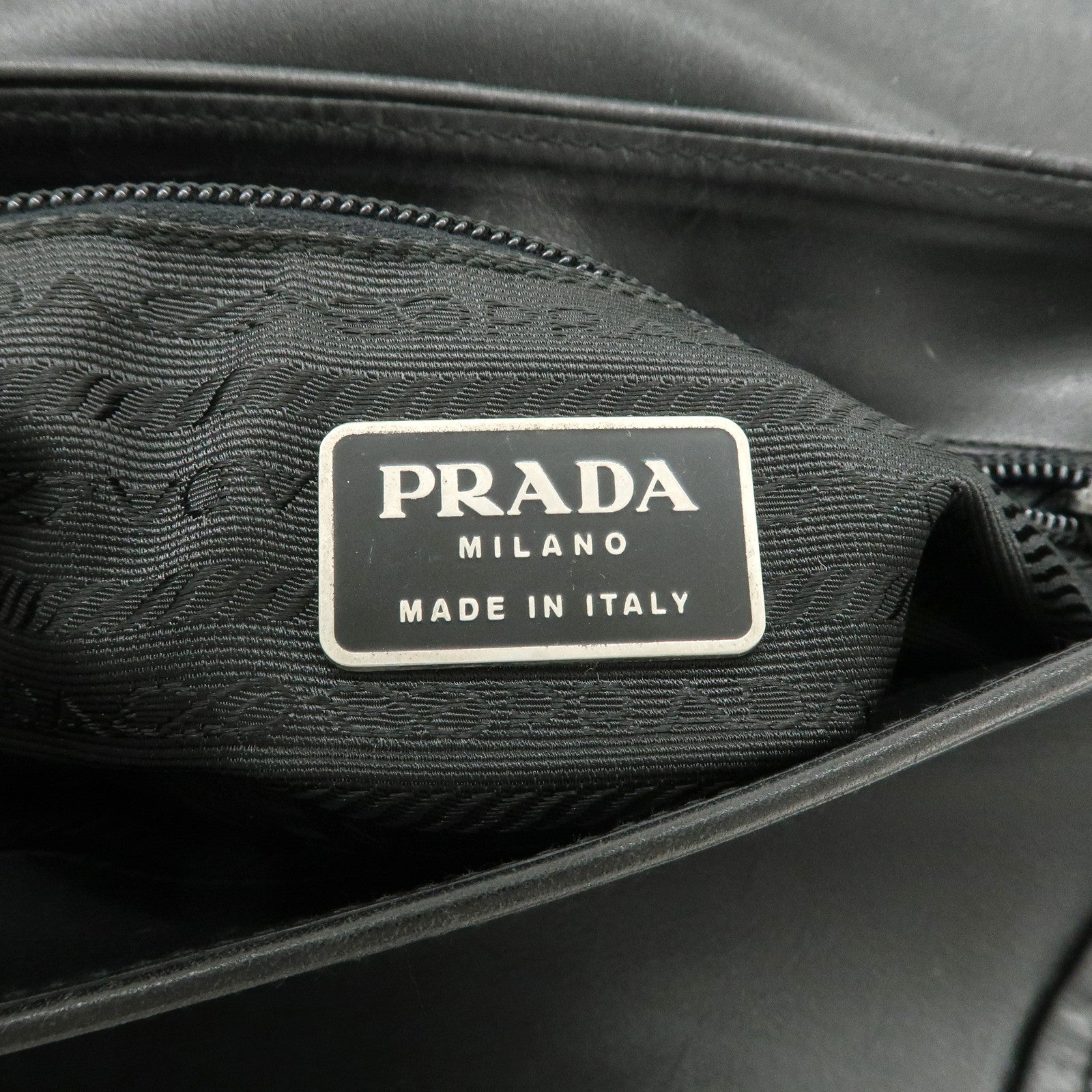 PRADA Leather Shoulder Bag Hand Bag Black