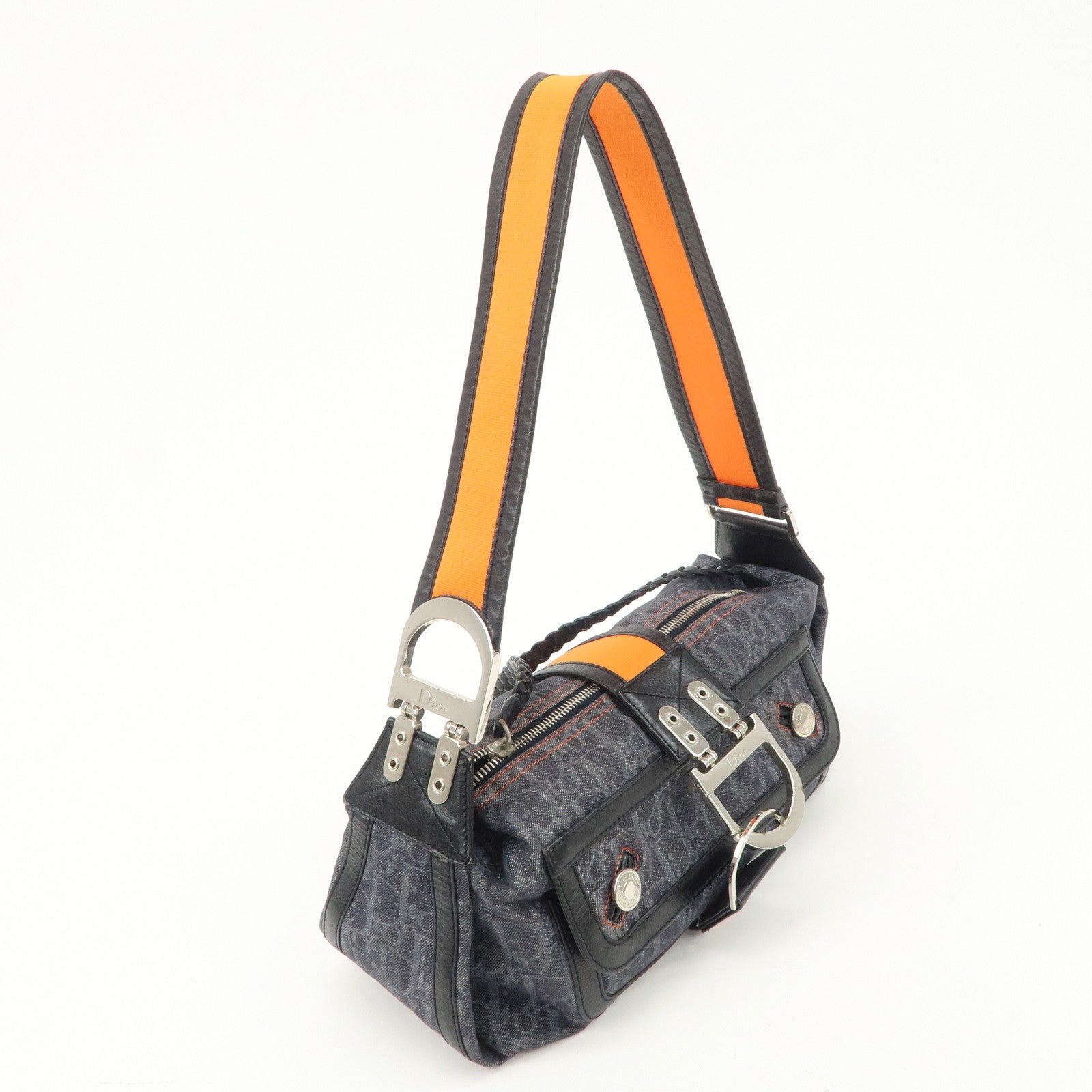 Christian Dior Flight Line Trotter Denim Leather Shoulder Bag