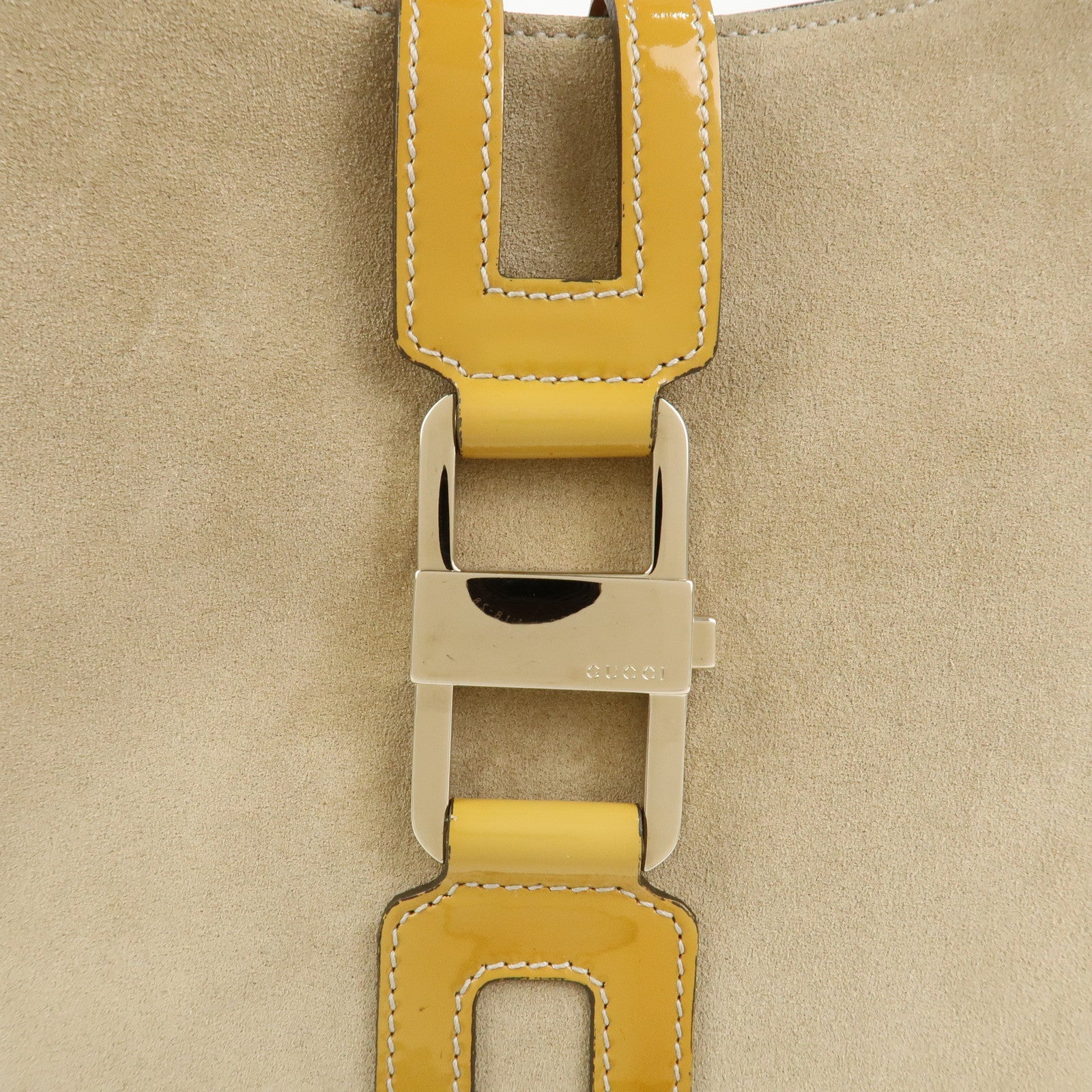 GUCCI Patent Leather Suede Shoulder Bag Yellow Beige 001.4149
