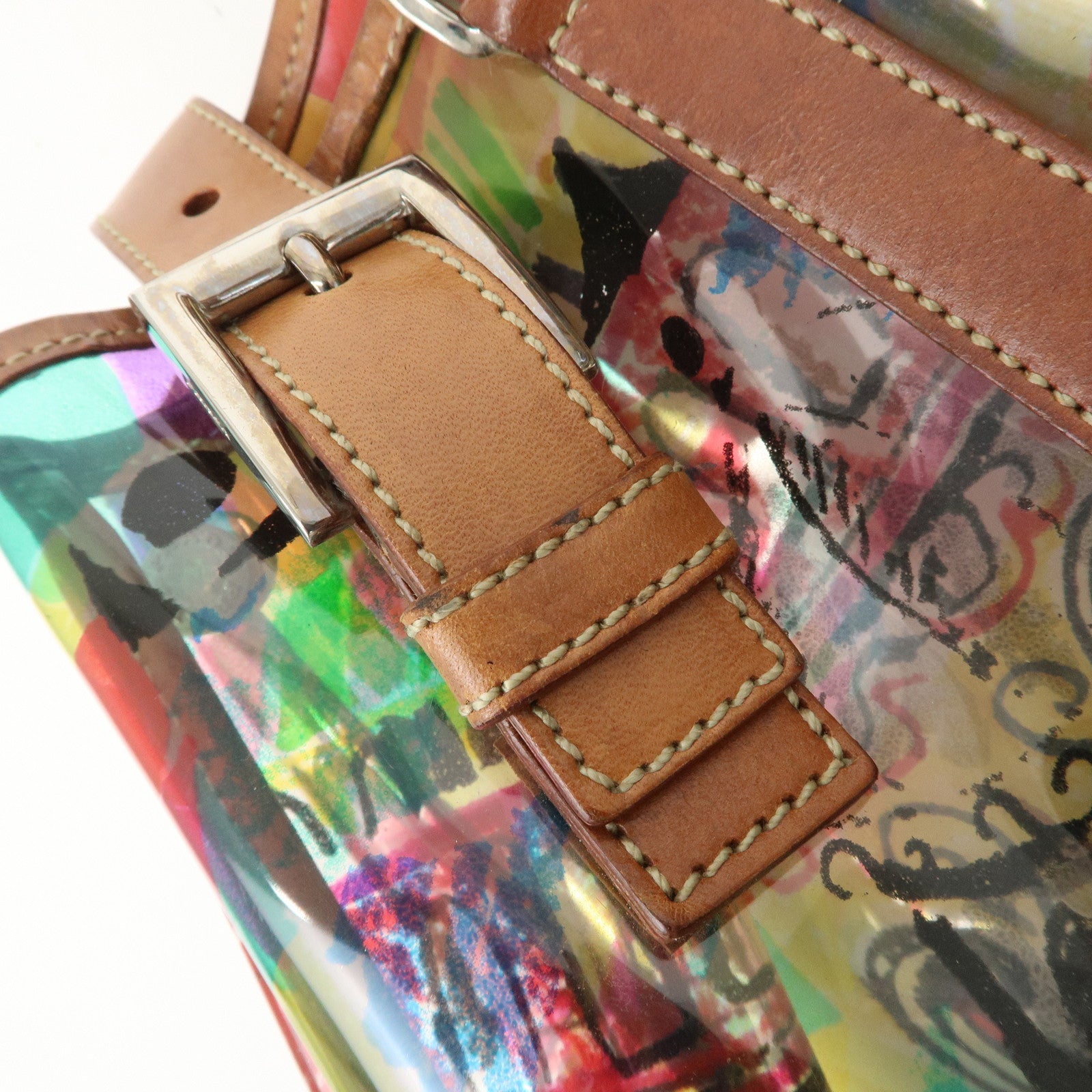PRADA Venetian Print PVC Leather Tote Bag Clear Multicolor BR2515