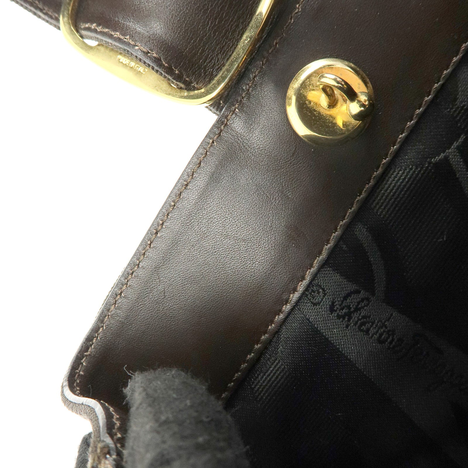 Ferragamo Canvas Leather Hand Bag Brown