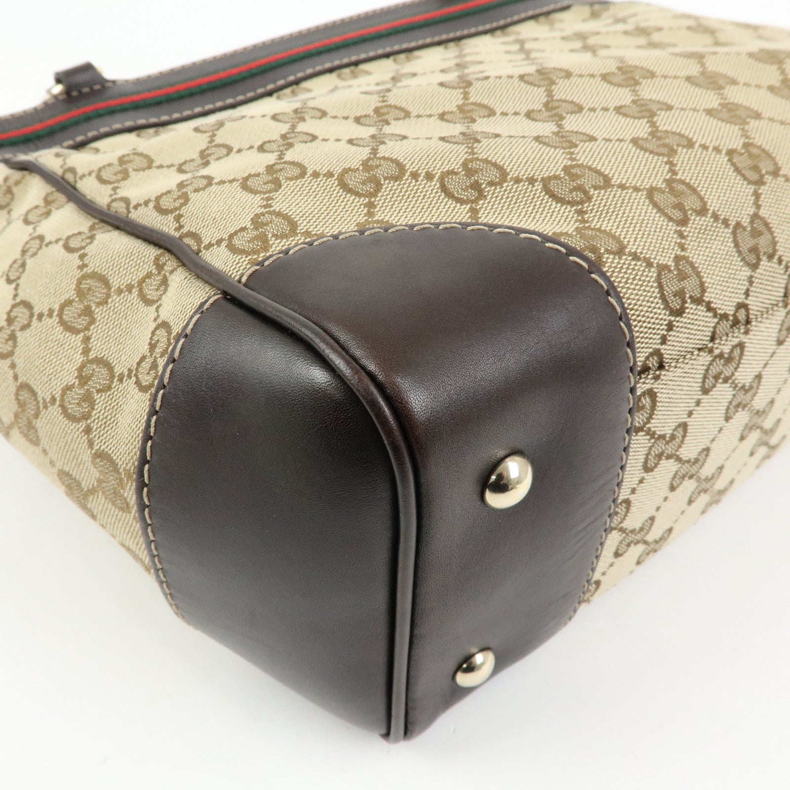 GUCCI Sherry Canvas Leather Tote Bag Hand Bag Beige Brown 257061