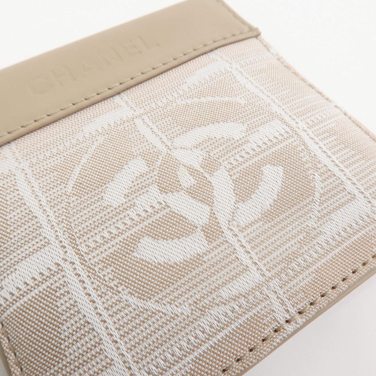 CHANEL New Travel Line Nylon Jacquard Leather Coin Case Greige