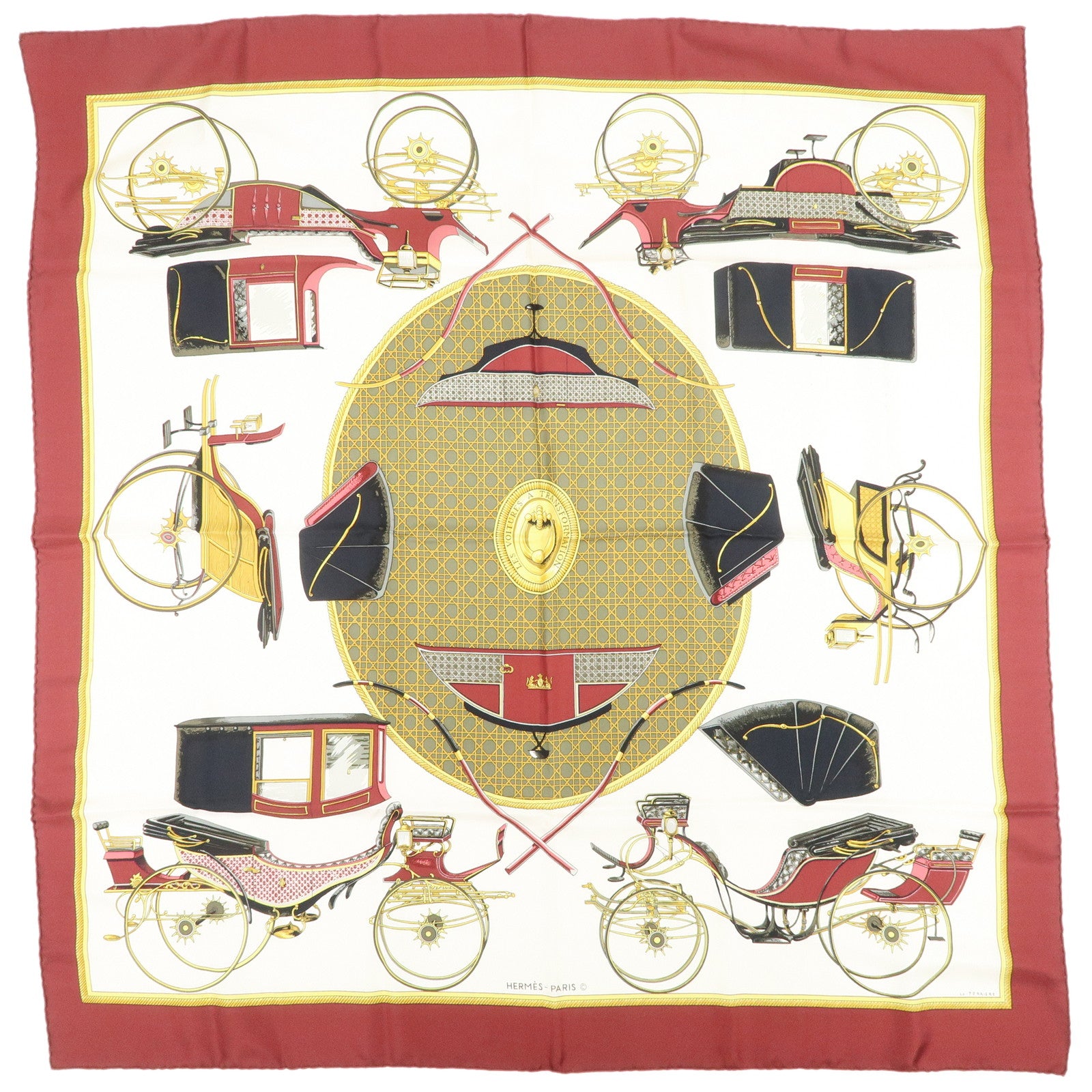 HERMES Carre 90 Silk 100% LES VOITURES A TRANSFORMATION Scarf