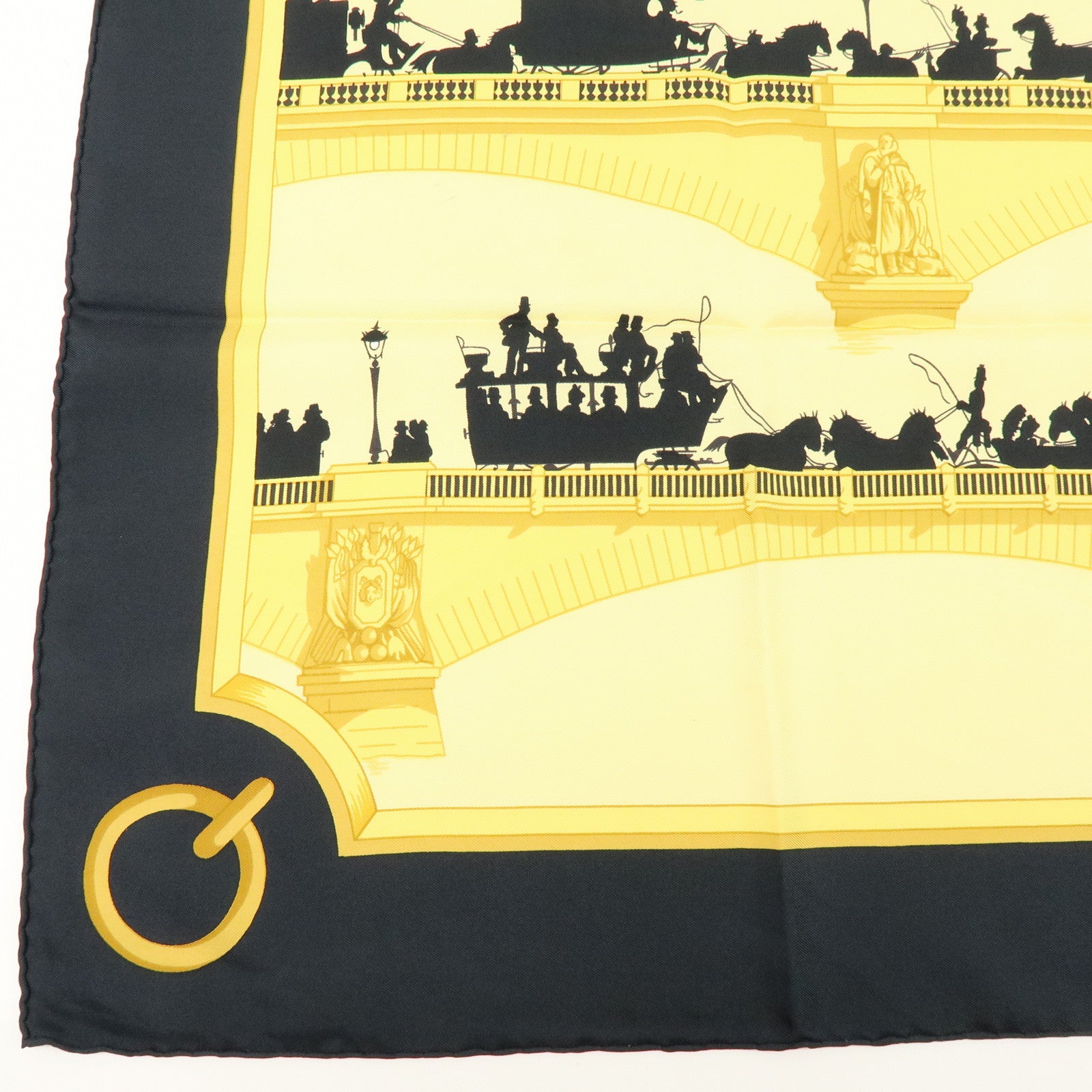 HERMES Carre 90 100% Silk LES PONTS DE PARIS Scarf Moss Green