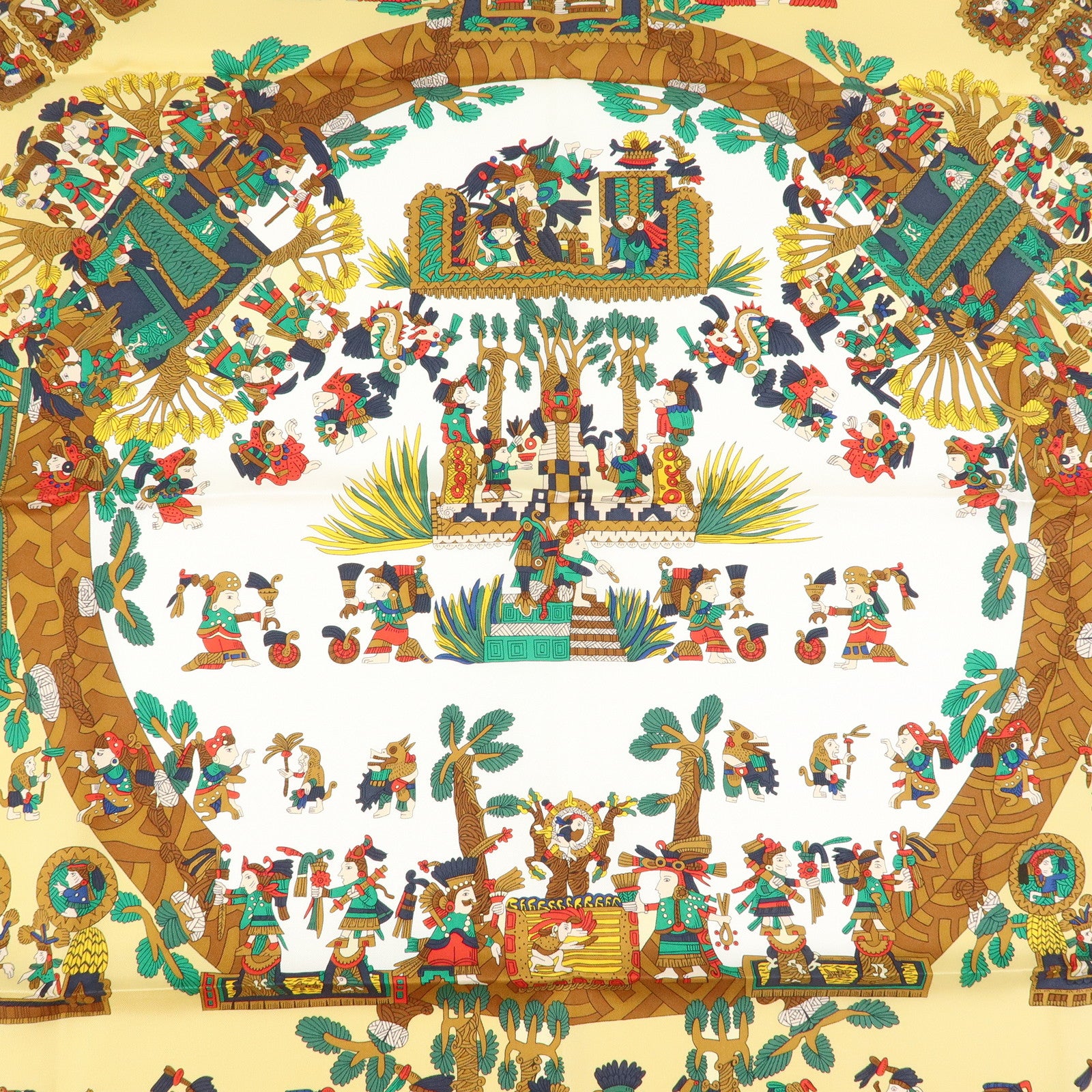 HERMES Carre 90 Silk 100% Scarf ASTRES et SOLEILS Brown Green White