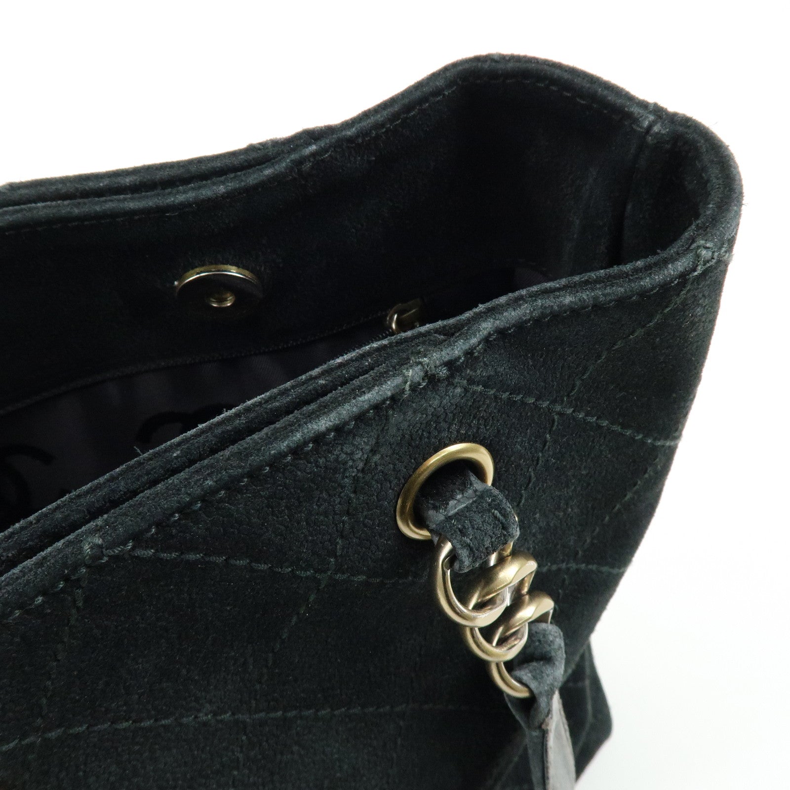 CHANEL Matelasse COCO Mark Suede Tote Bag Shoulder Bag Black