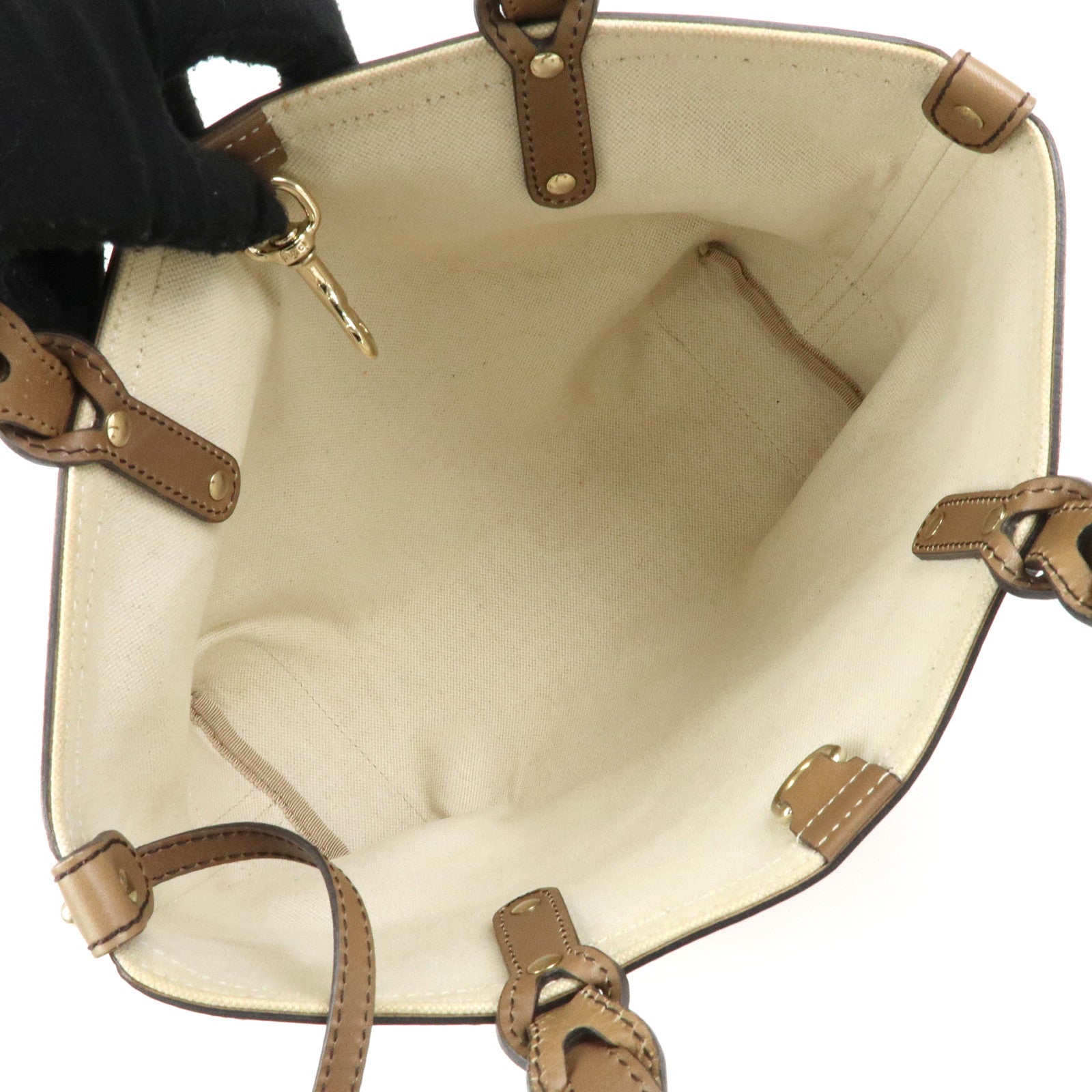 GUCCI GG Canvas Leather Tote Bag Hand Bag Beige 269878