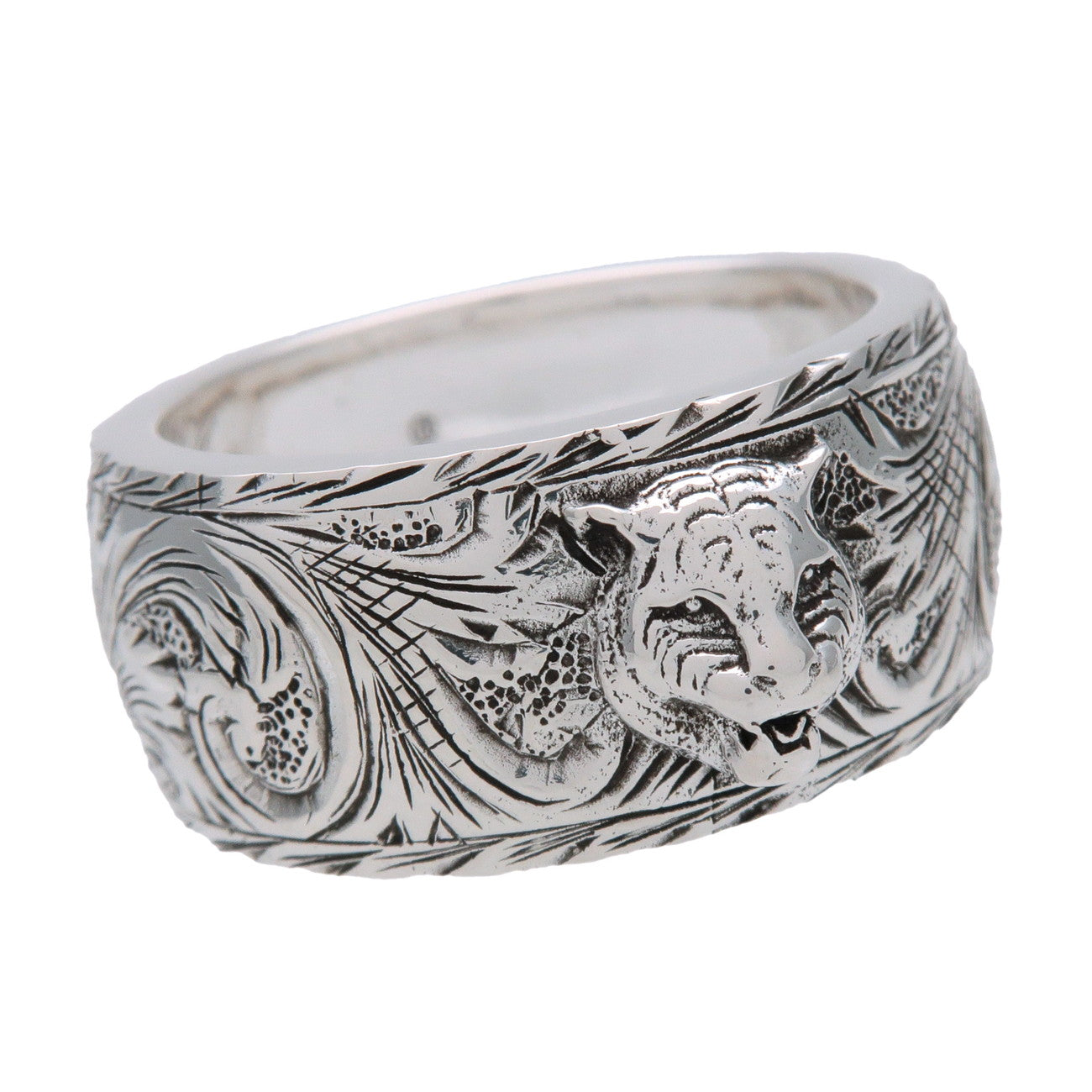 GUCCI Interlocking G Arabesque Cat Head Ring SV925 Silver #15 US7