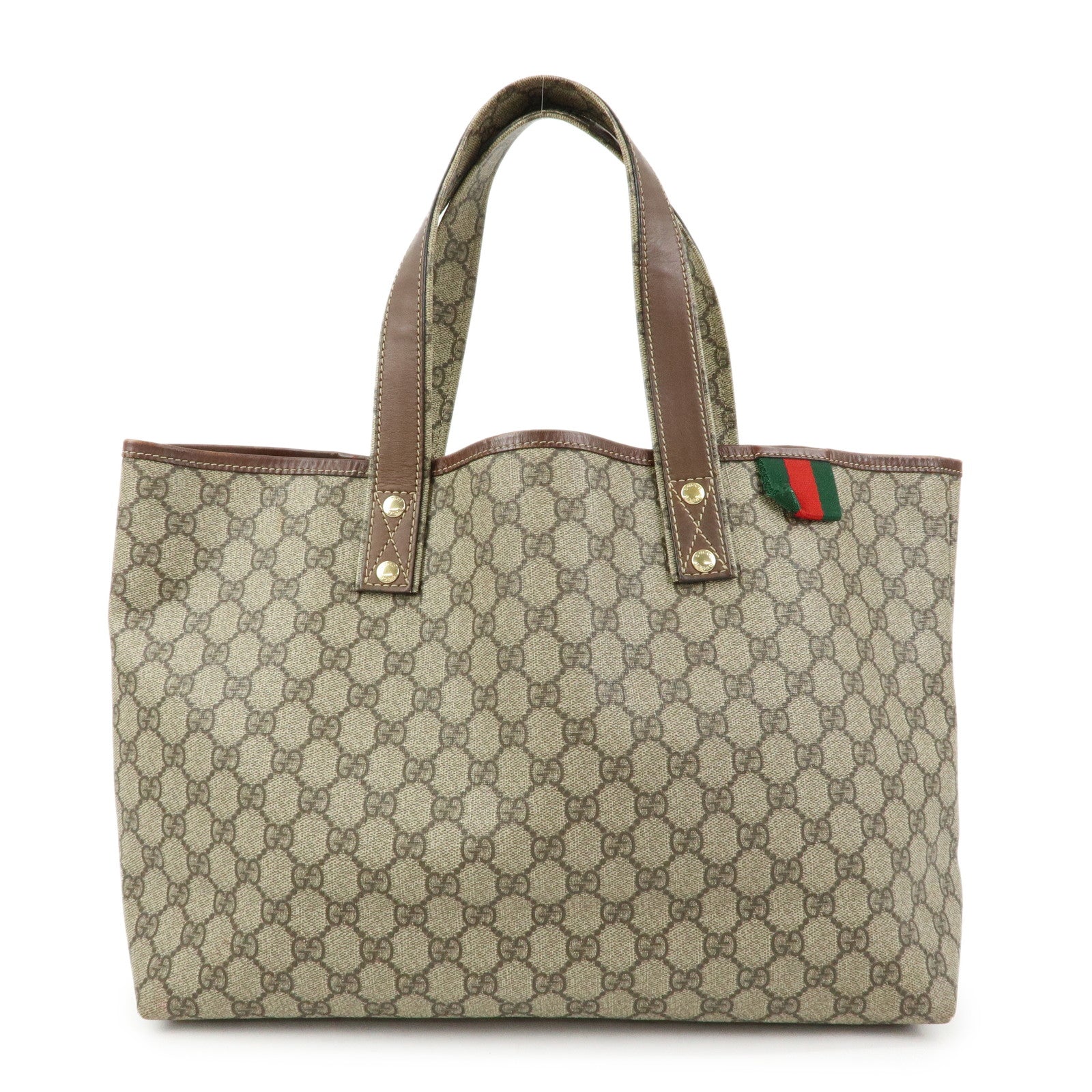 GUCCI GG Supreme Sherry Leather Tote Bag Beige Brown 211134