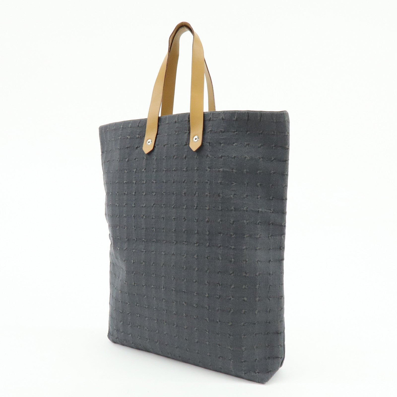 HERMES Amedaba GM Canvas Leather Tote Bag Hand Bag Gray