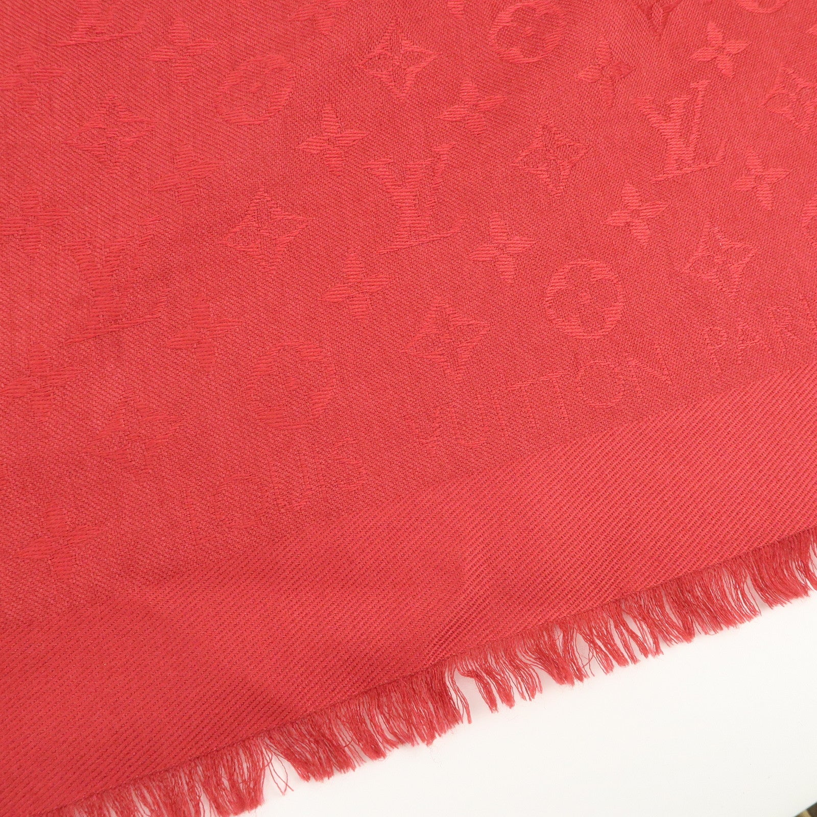 Louis Vuitton Monogram Silk Wool Large Scarf Shawl Red M72237