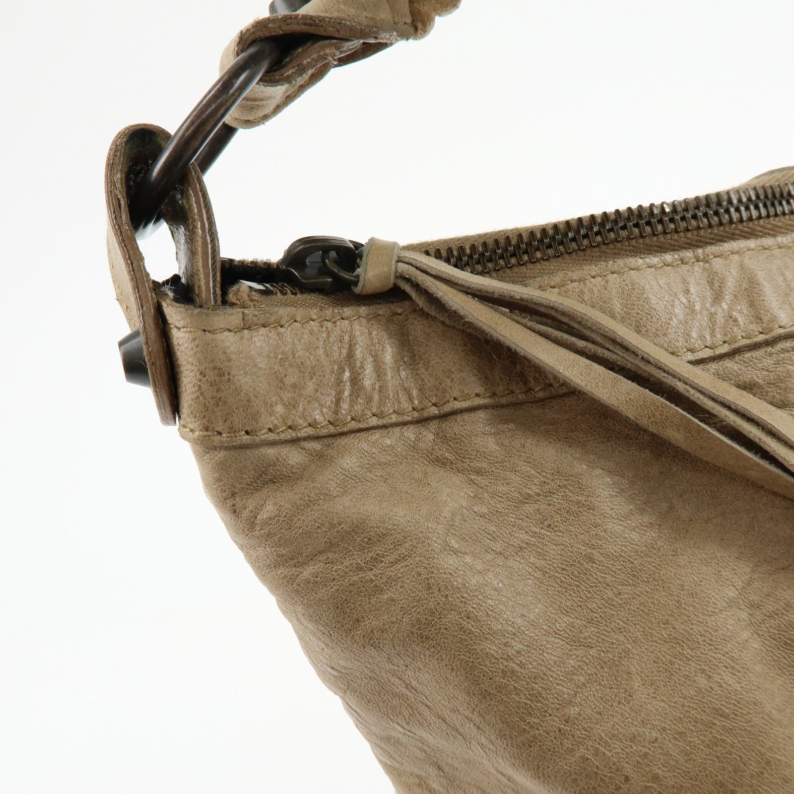 BALENCIAGA The City Editor’s Leather Shoulder Bag Beige 140442