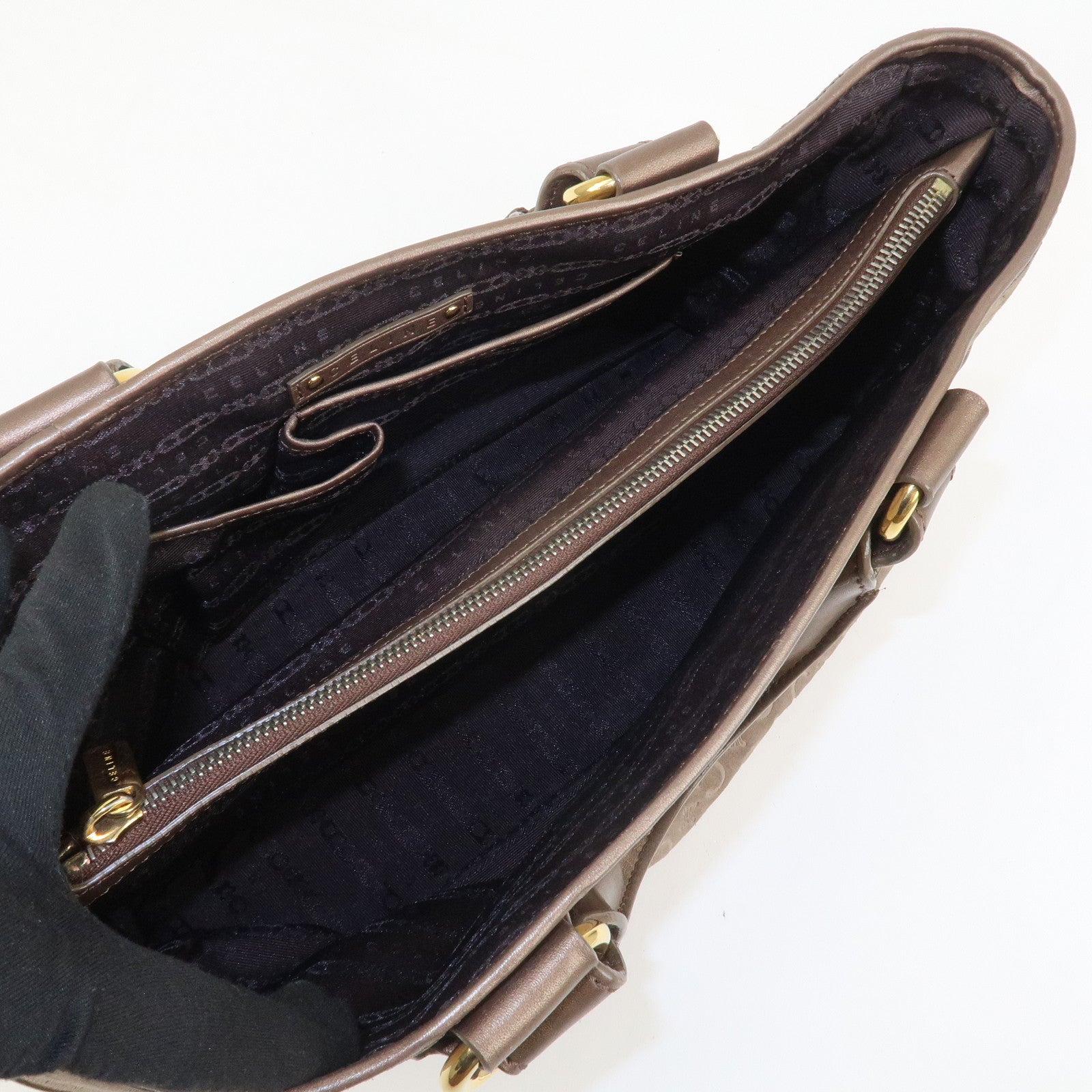 CELINE C Macadam Suede Leather Boogie Bag Hand Bag Beige Brown