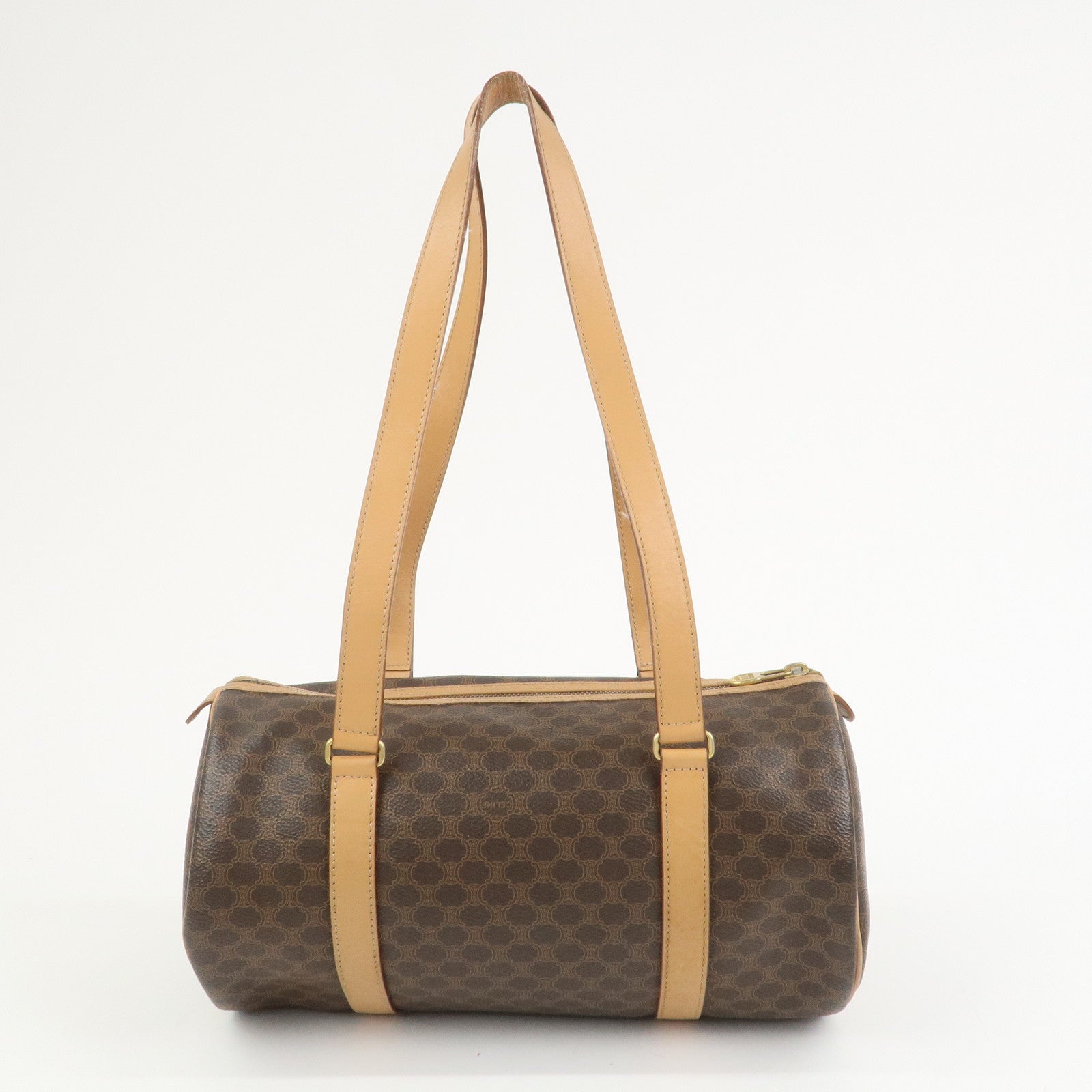 CELINE Macadam Canvas Leather Boston Bag Tote Bag Brown