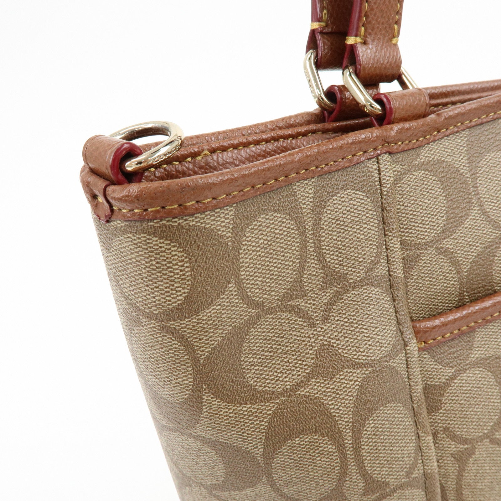 COACH Signature PVC Leather 2Way Shoulder Bag Tote Bag Beige Brown