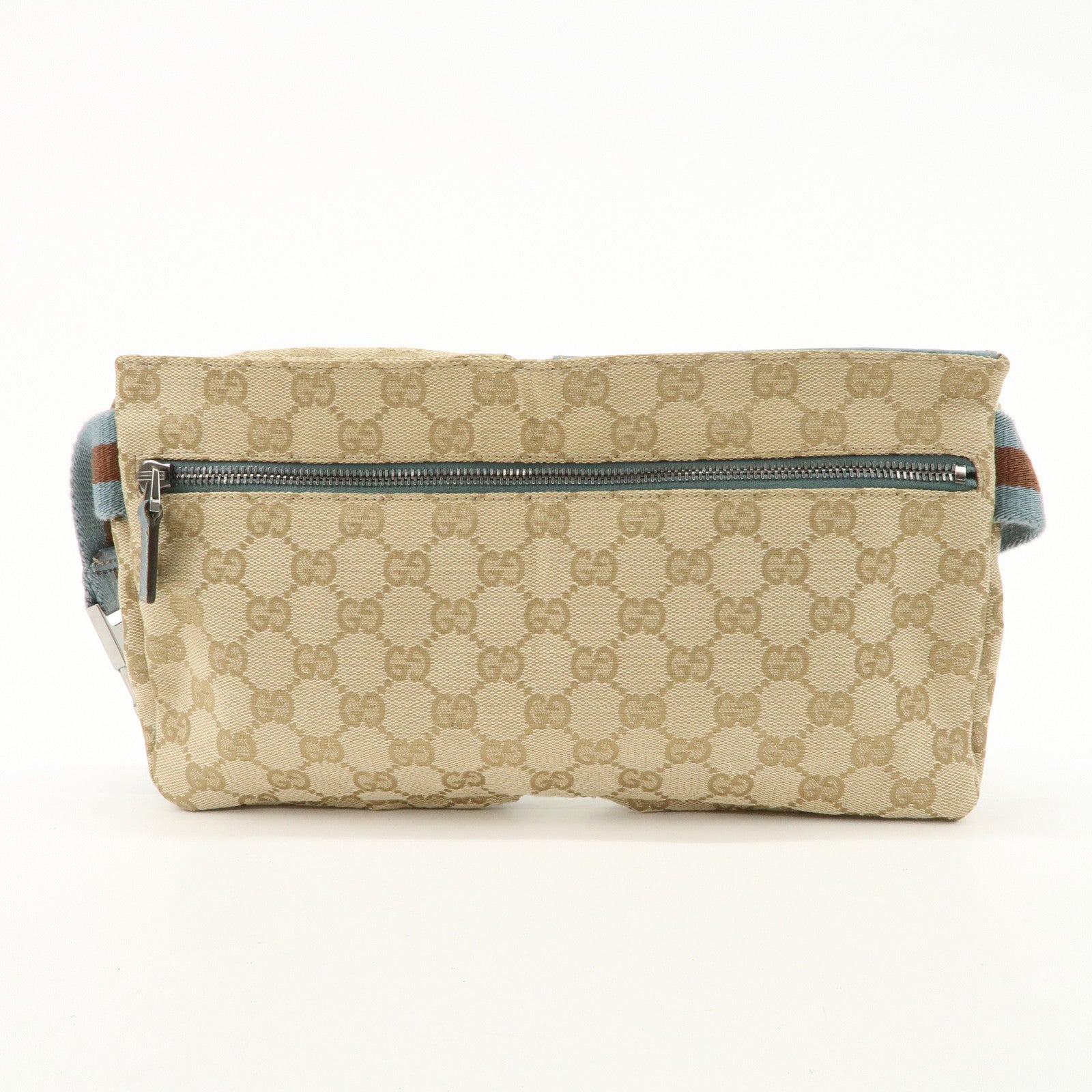 GUCCI GG Canvas Leather Waist Bag Crossbody Bag Light Blue 28566