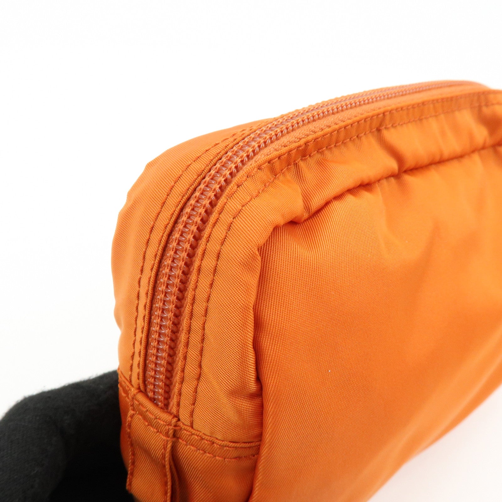 PRADA Triangle Logo Nylon Saffiano Leather Pouch Orange 1N0021