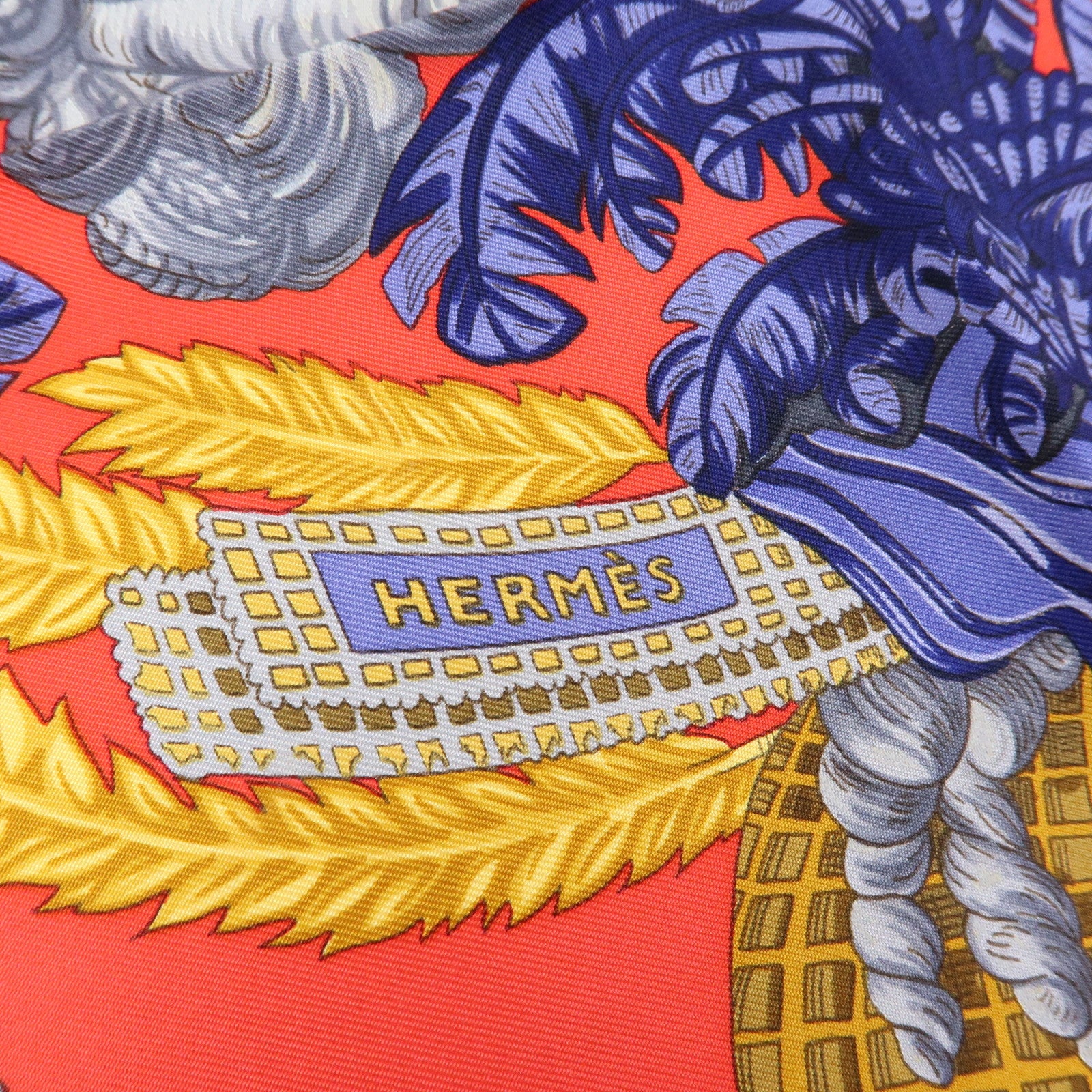 HERMES Carre 90 Silk 100% Scarf Chapeau Red Yellow