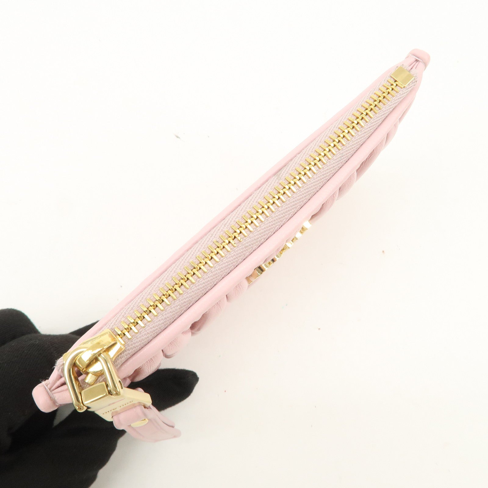 MIU MIU Matelasse Leather Fragment Case Card Case Pink 5MB060