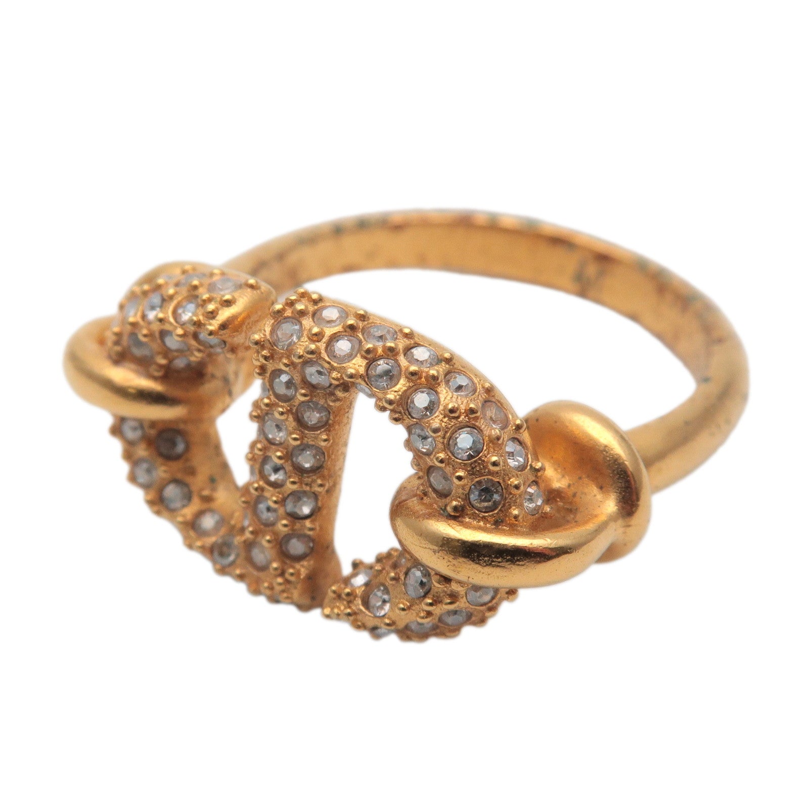 Christian Dior CD Logo Metal Rhinestone Ring M Gold US5 EU49