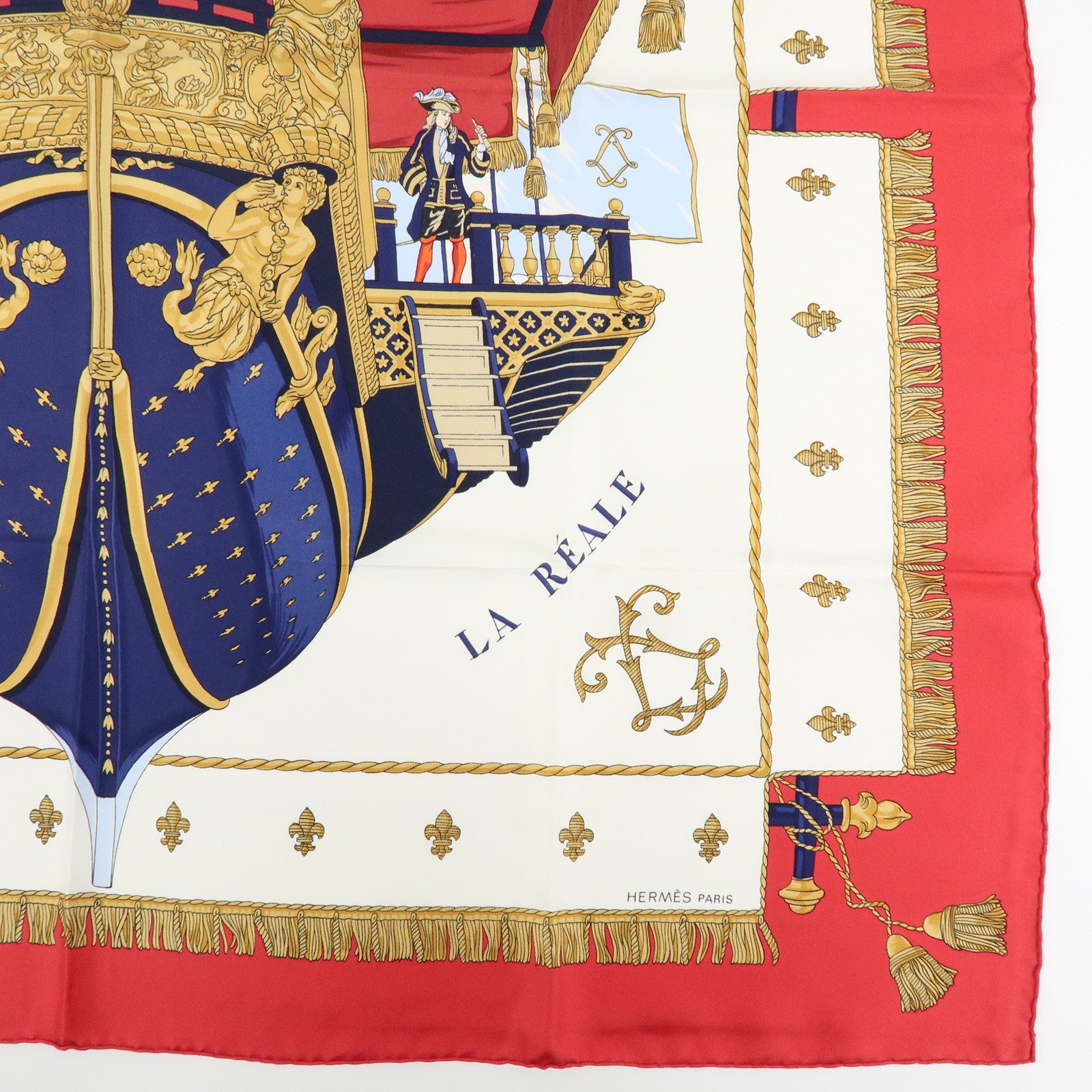 HERMES Carre 90 Silk 100% Scarf VUE DU CARROSSE DE LA GALERE White