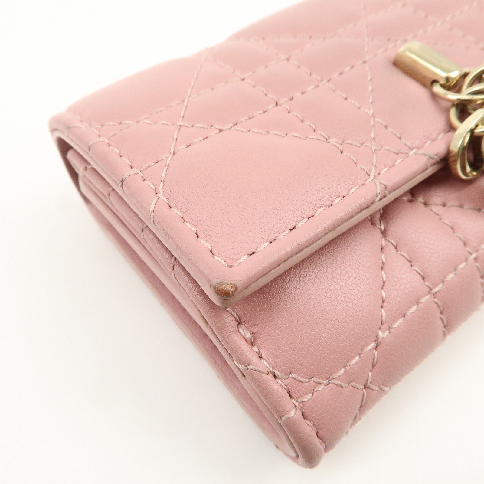 Christian Dior Canage Leather Bi-fold Compact Wallet Pink