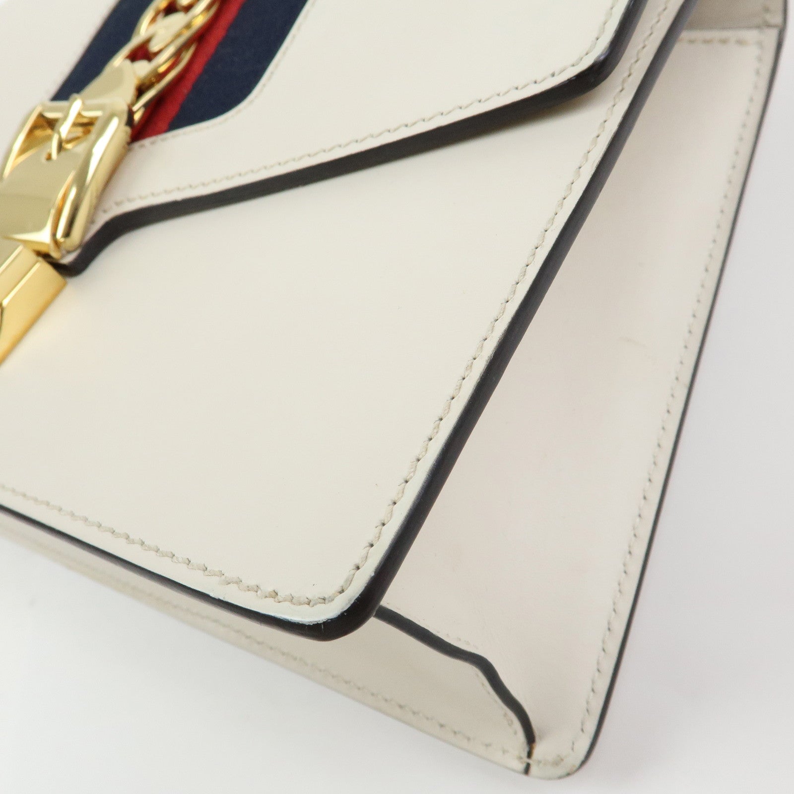 GUCCI Sylvie Sherry Leather Shoulder Bag Crossbody Bag Ivory 421882
