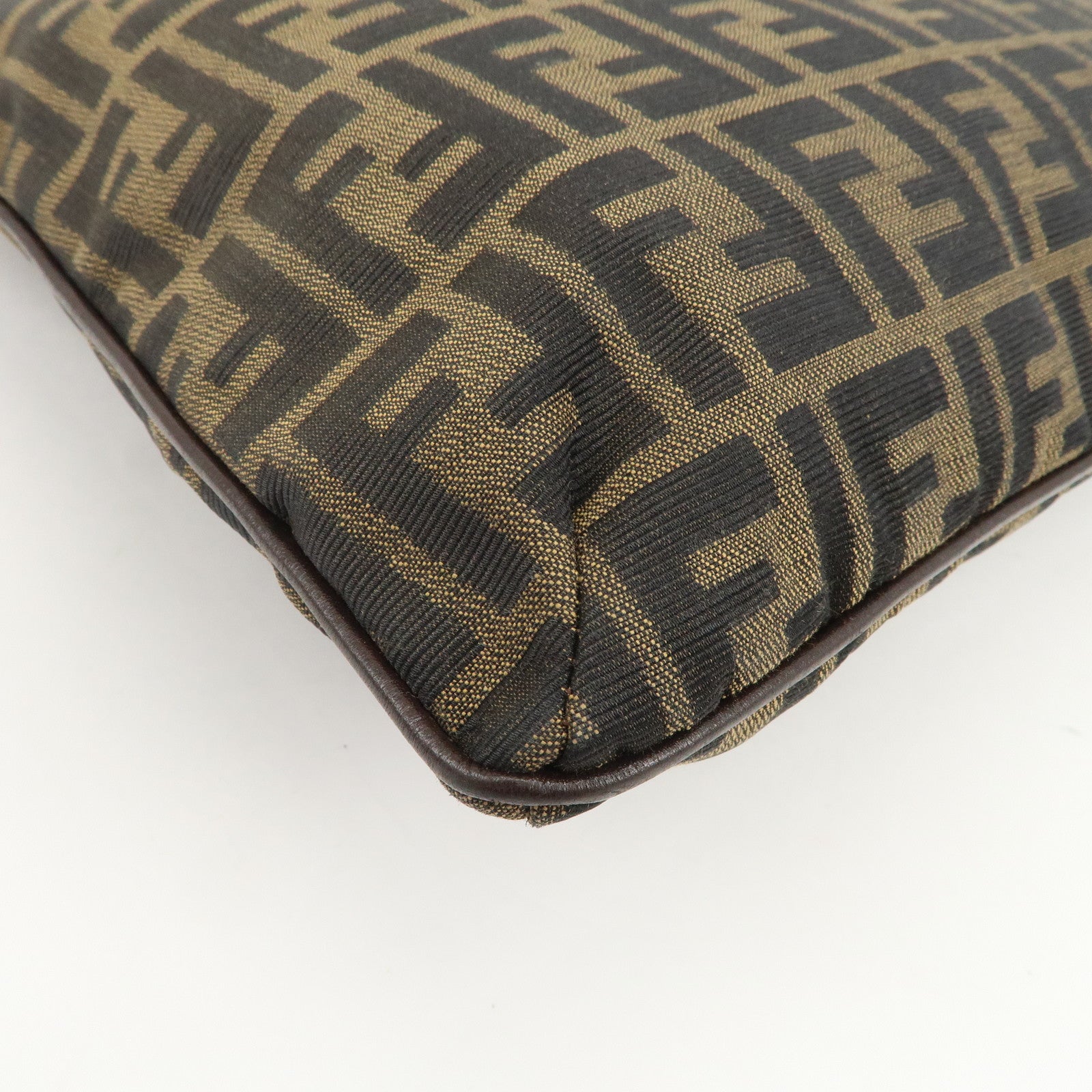 FENDI Zucca Canvas Leather Shoulder Bag Hand Bag Brown Black 15082
