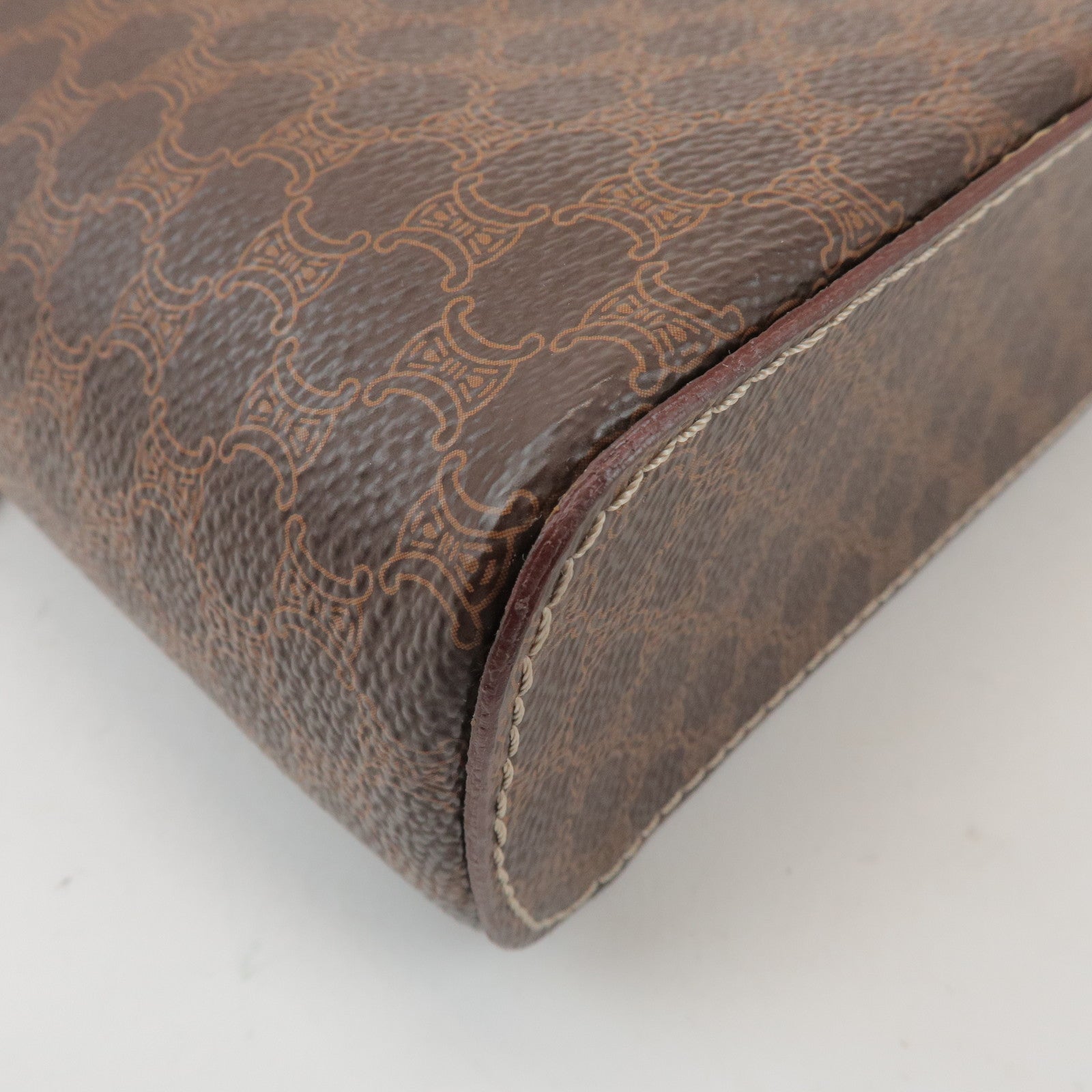 CELINE Macadam PVC Leather Hand Bag Vanity Bag Brown