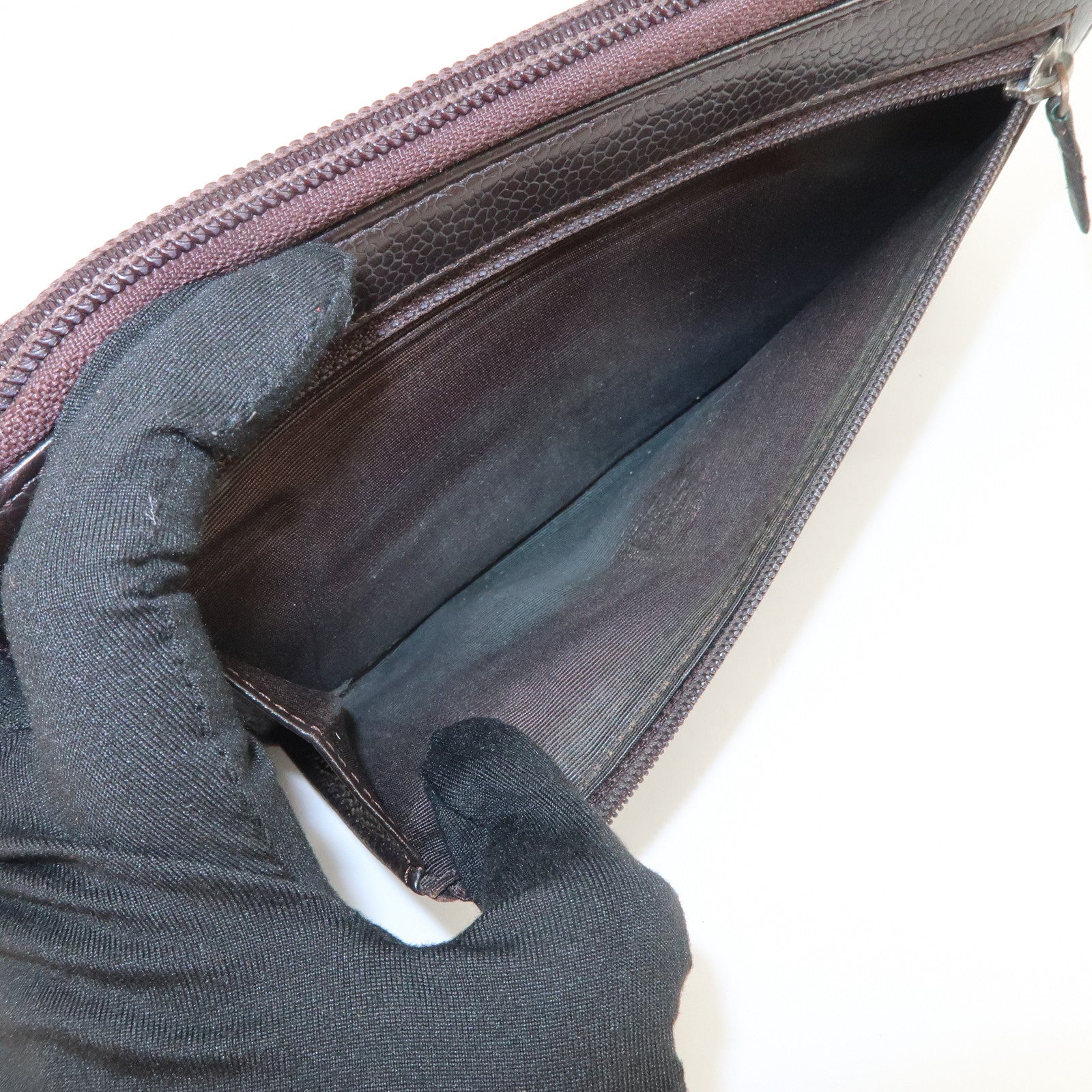 CHANEL COCO Mark Caviarskin Round Zippy Long Wallet Brown
