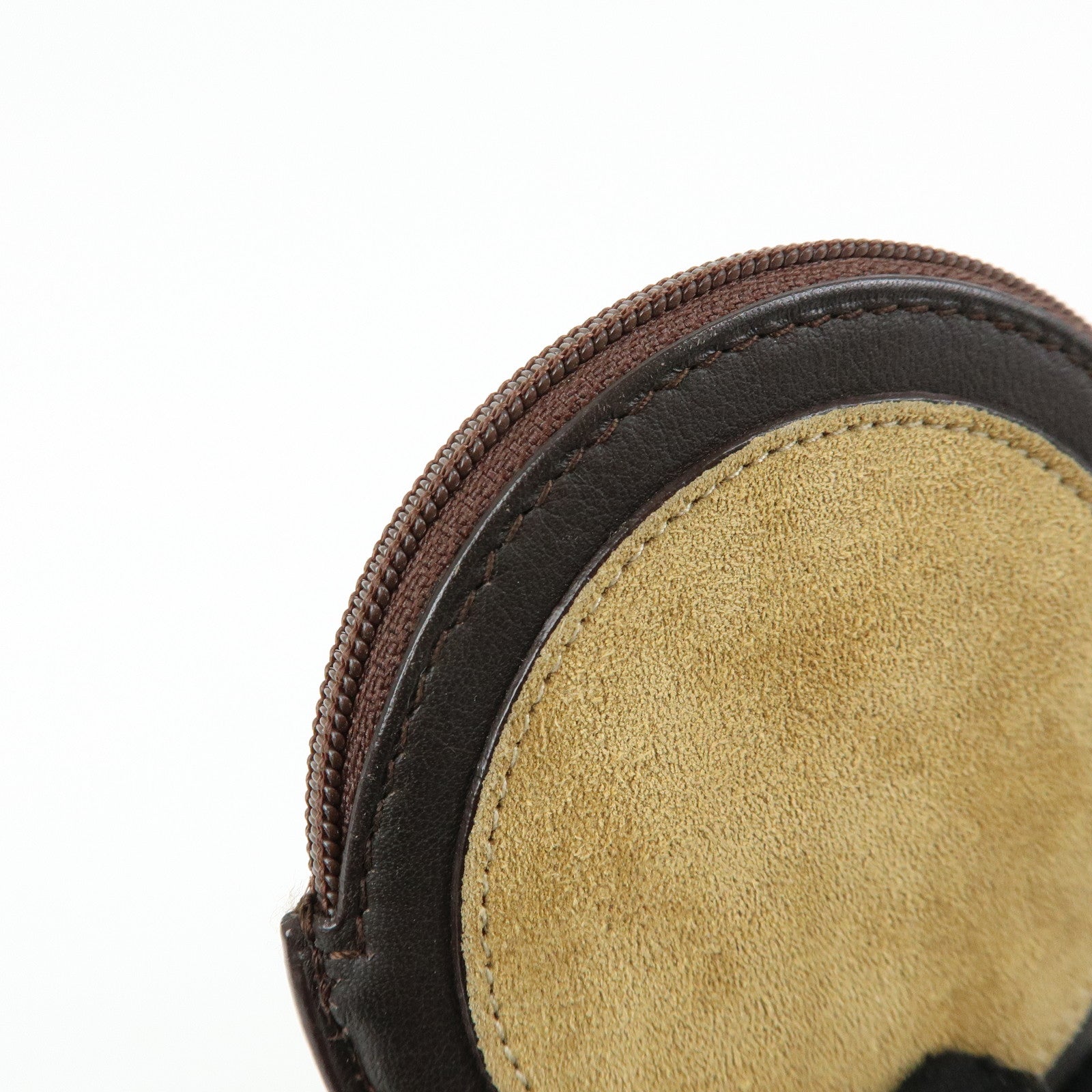 LOEWE Anagram Set of 2 Leather Suede Coin Case Brown Orange