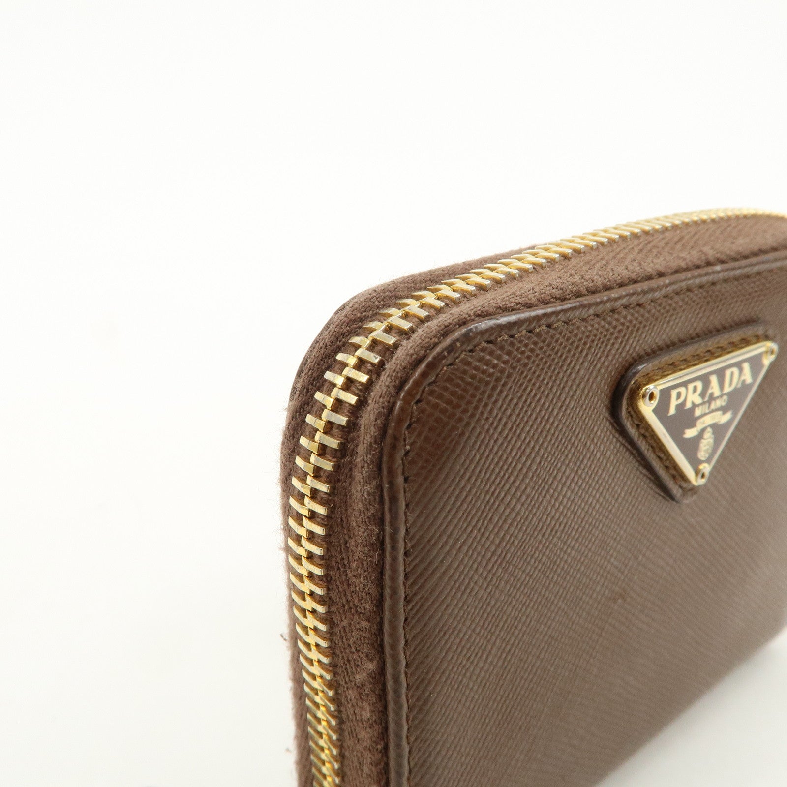 PRADA Triangle Logo Saffiano Leather Coin Case Coin Purse Brown