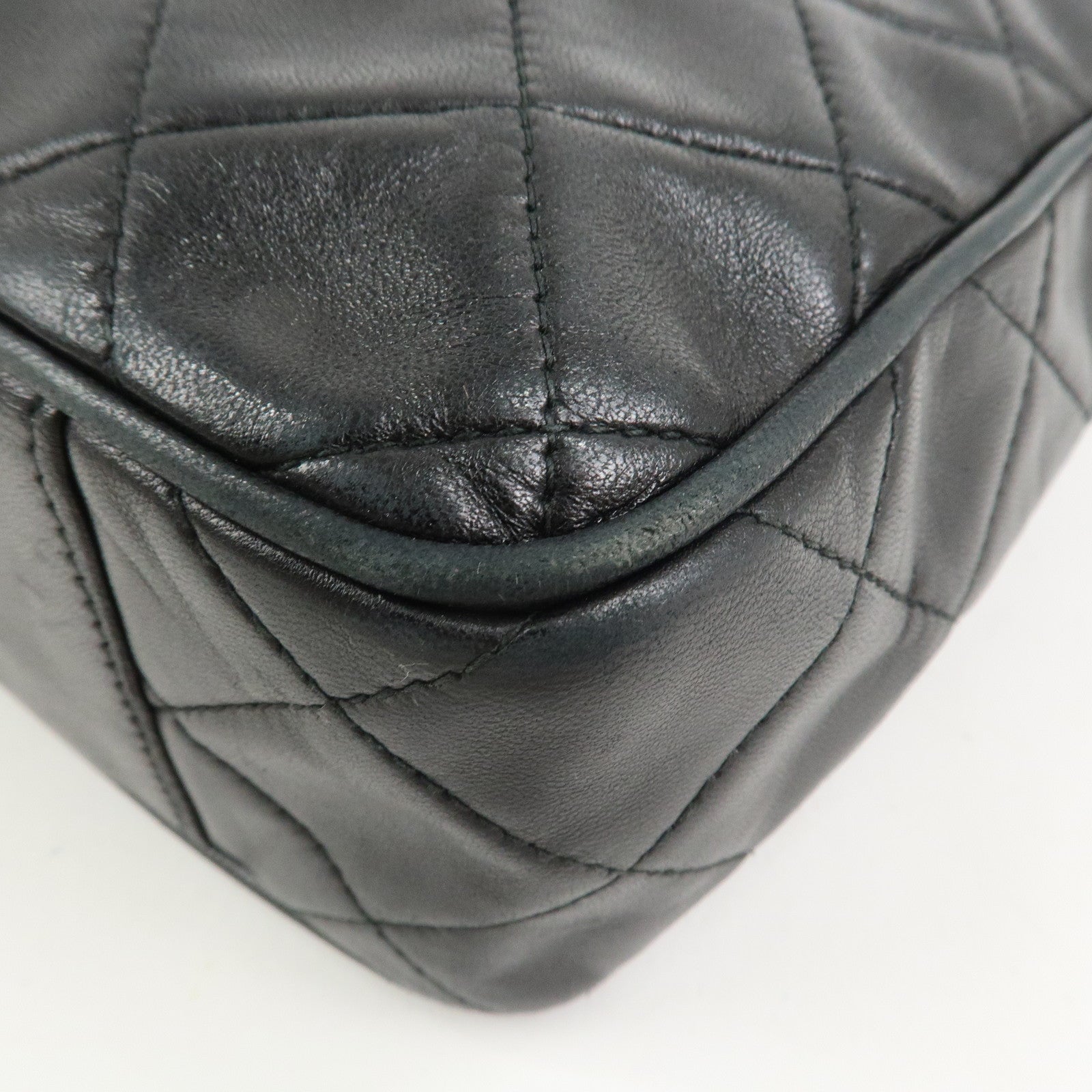 CHANEL Matelasse COCO Mark Lamb Skin Hand Bag Black