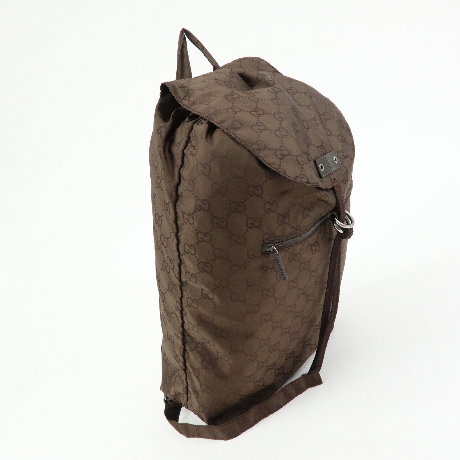 GUCCI GG Nylon Leather Backpack Brown 223670