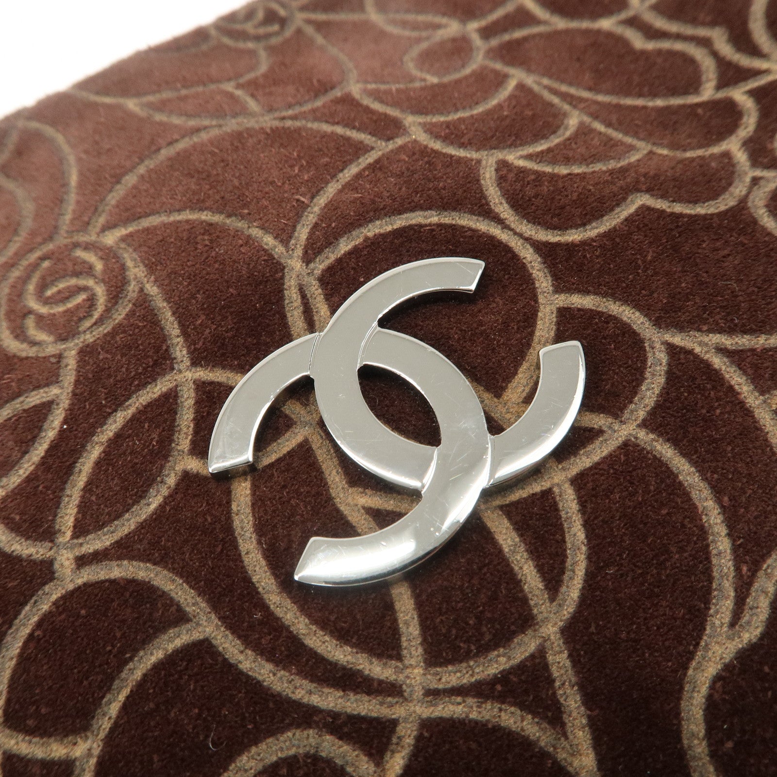 CHANEL Cameria Suede Shoulder Bag Brown Silver Hardware Used