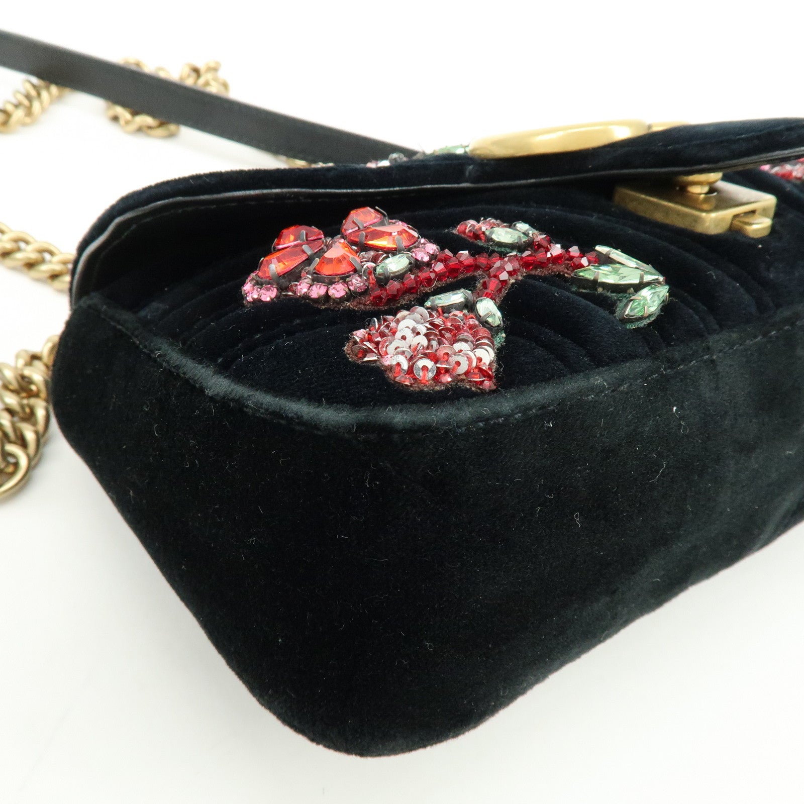 GUCCI GG Marmont Small Velvet Chain Shoulder Bag Black 446744